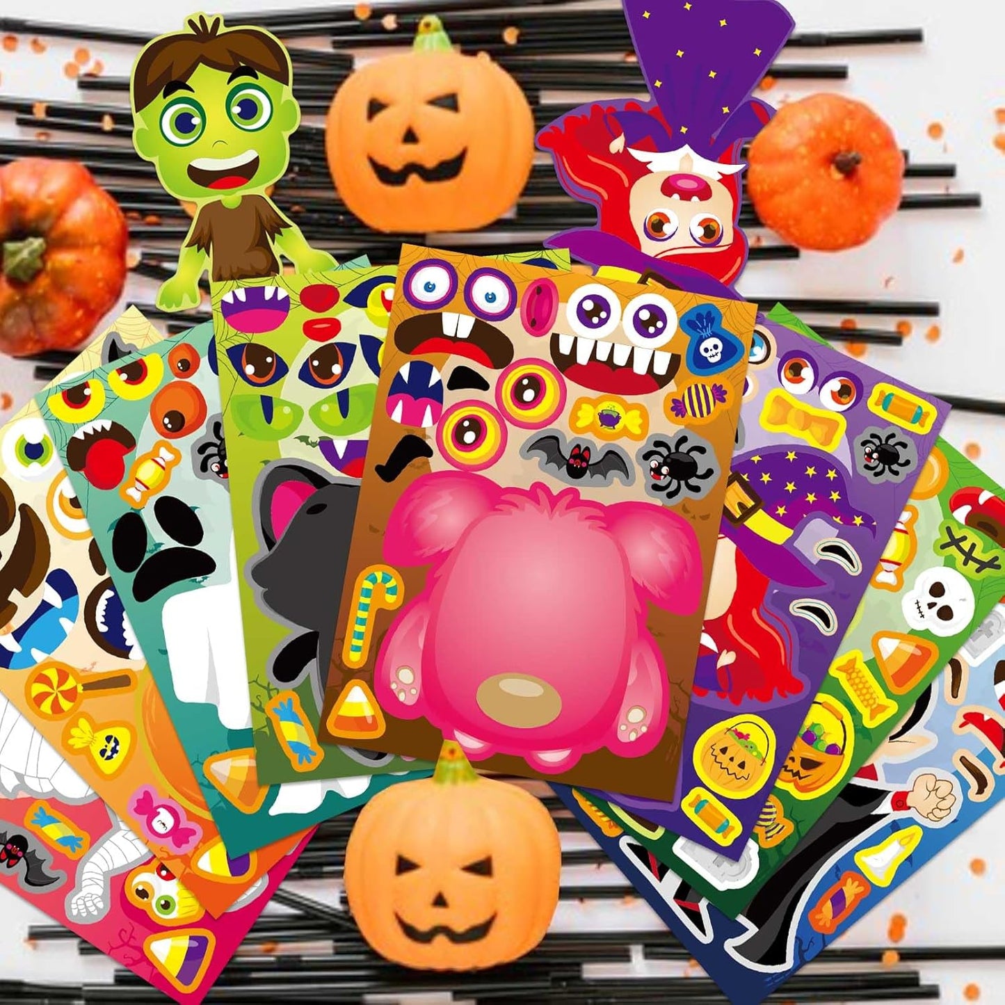Halloween Make a Face Stickers 40PCS - Mix and Match Character Sheets With Vampires, Witches, Mummies, Zombies, Ghosts, Monsters - Party Games