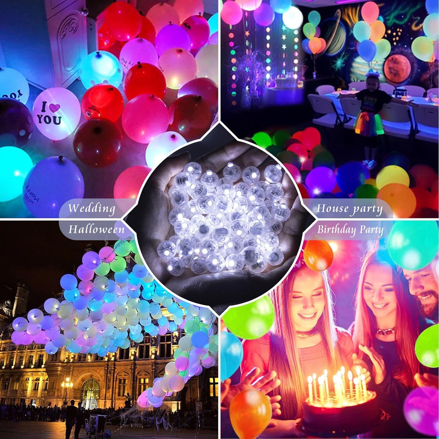 100pcs Mini Led Lights Round Long Standby Time Multicolor Ball Light Paper Lantern Balloons for Birthday Party Christmas Halloween Decoration (Cold White, 100 PCS with Hook)