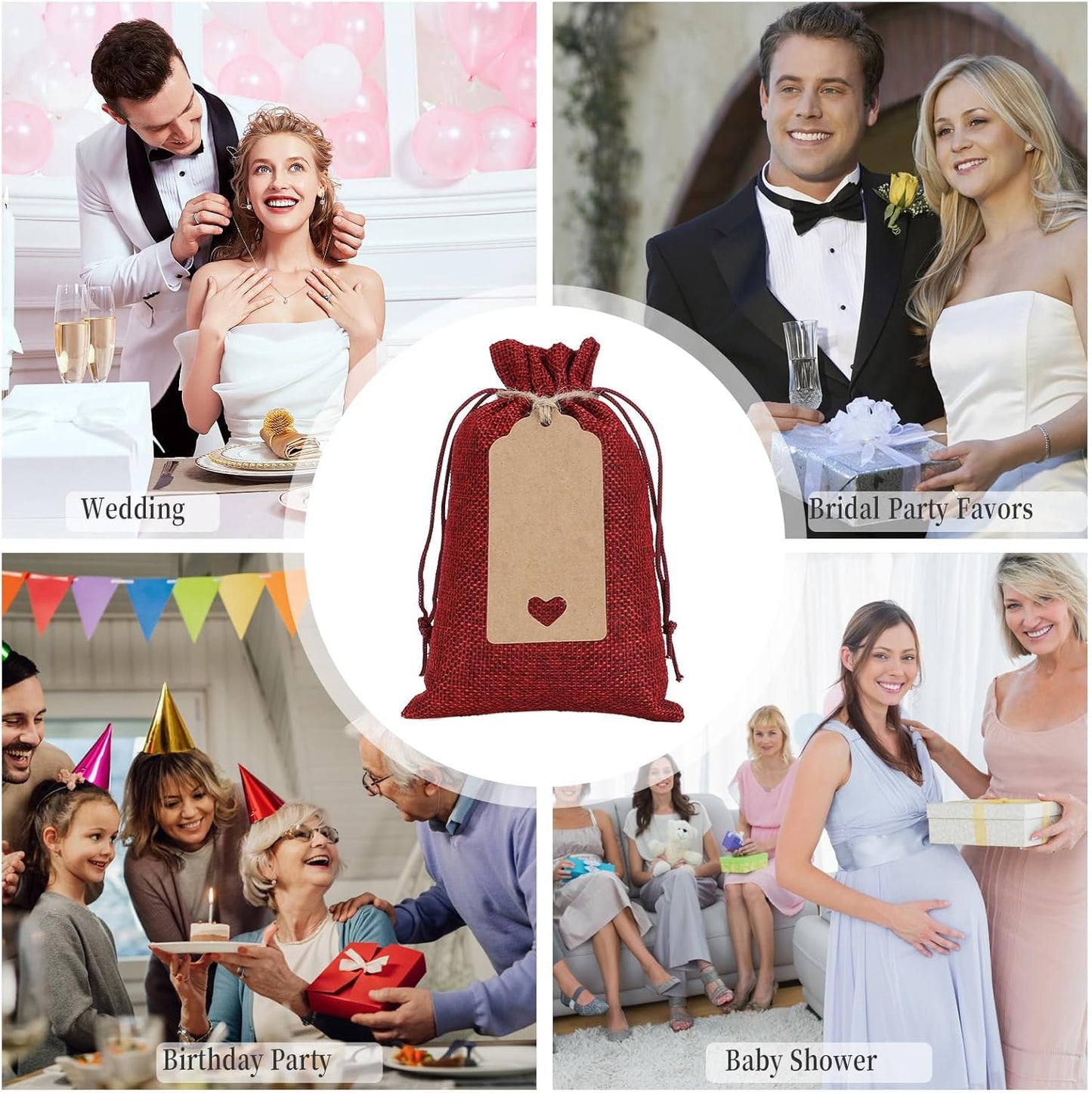 Tapleap Red Small Gift Bags with Drawstring - 30Pcs 4x6 Burlap Sacks for Wrapping Christmas or Thanksgiving Favors, Soap, Jewelry, Crosses Games, Ball Sets, For Small Business, Birthday, Wedding