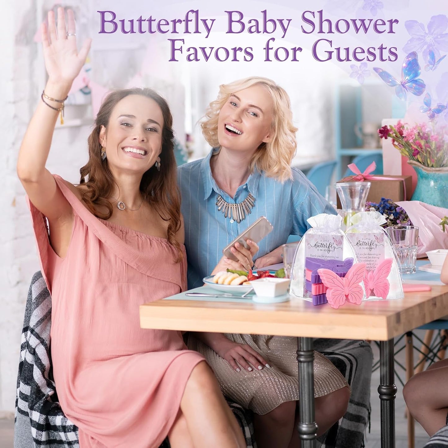 50 Sets Butterfly Themed Baby Shower Favors Butterfly Soap with Thank You Cards Gift Bag for Guest Gender Reveal Party Decorations Baby Shower Game Prizes Wedding Favor(Pink and Purple)