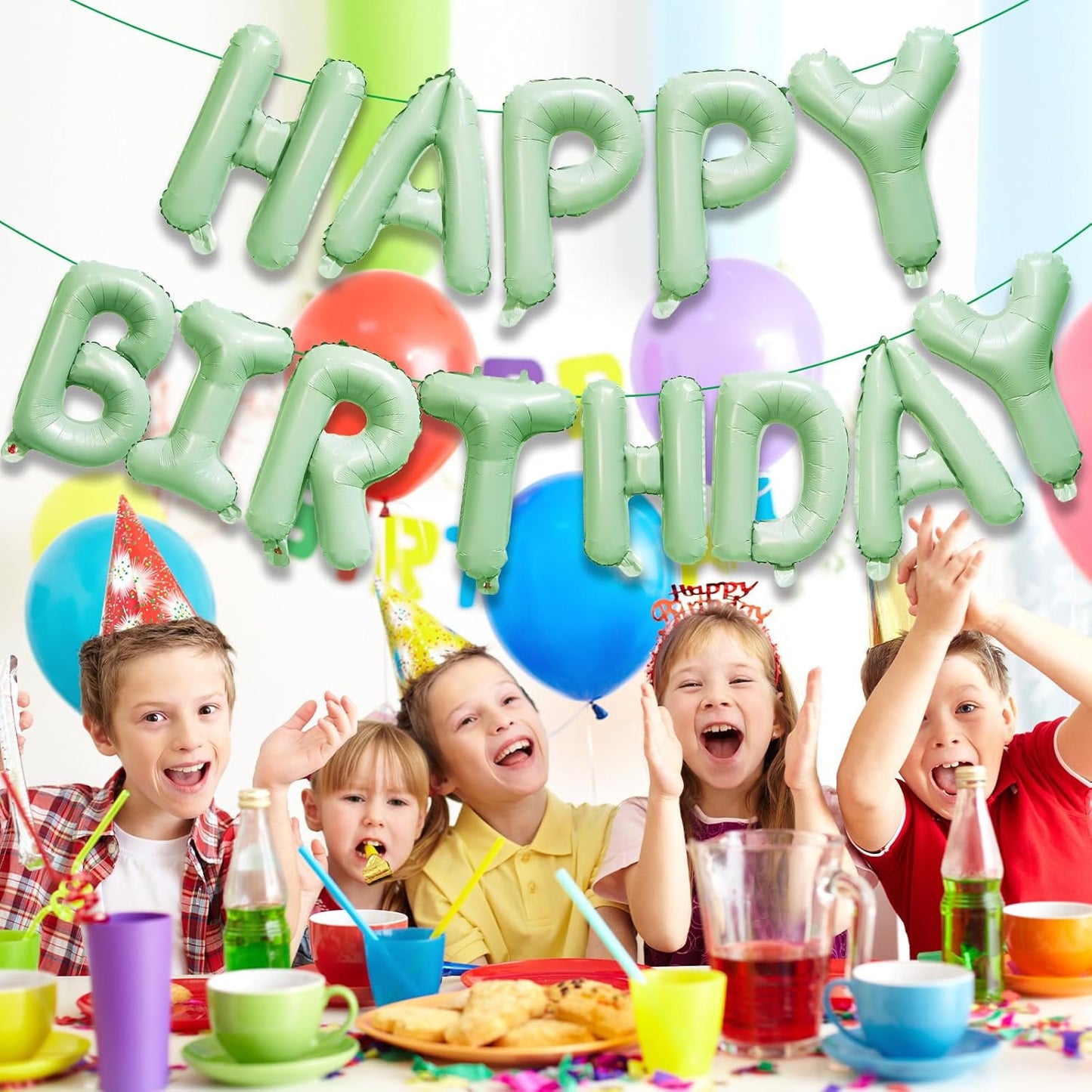 KALOR Olive Green Happy Birthday Balloons Banner, 16 Inch Mylar Foil Letters Balloon Sign for Women, Men, Boys & Girls Kids Birthday Decorations Photo Backdrop