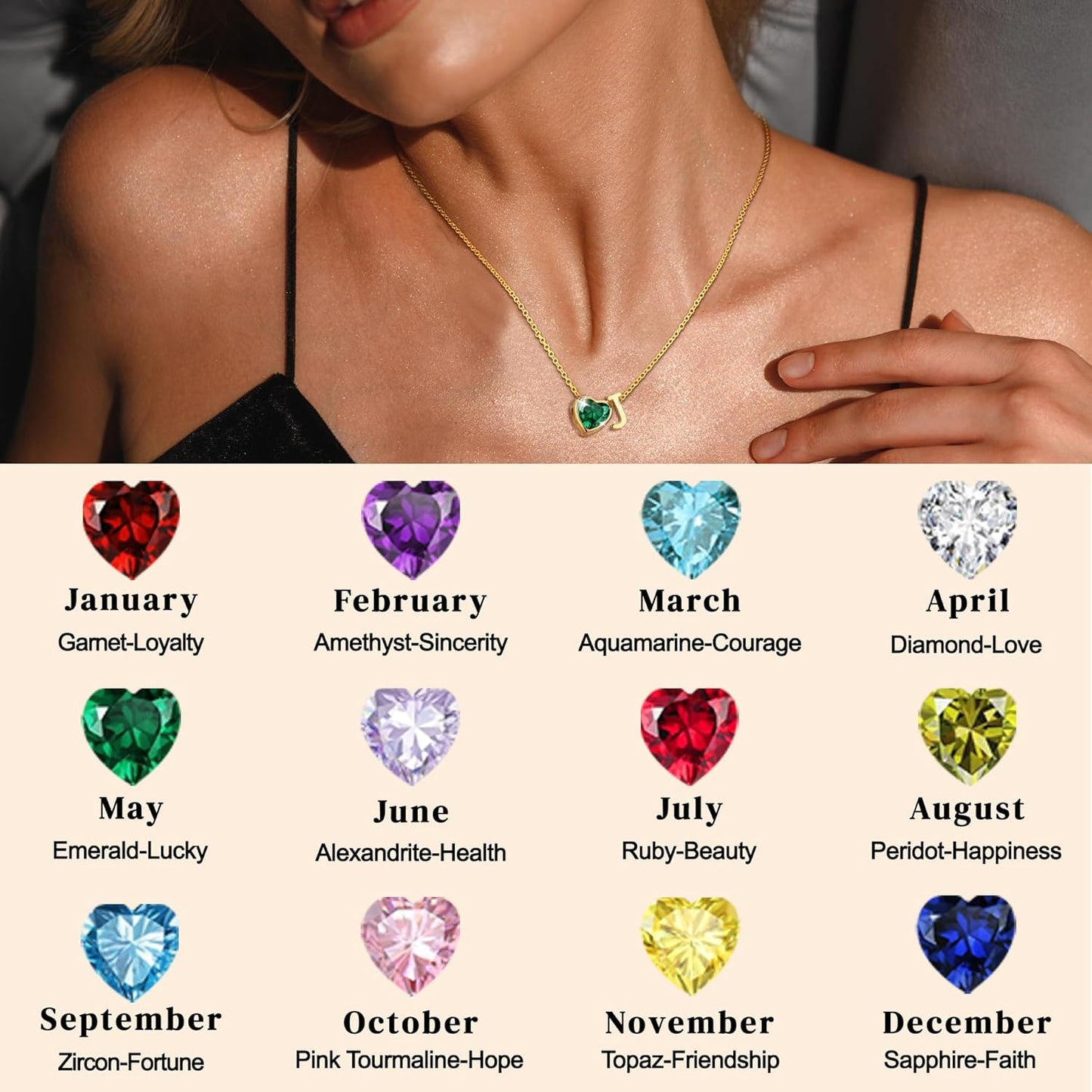 Heart Birthstone Initial Necklace for Women Girls,14K Gold Plated Heart Letter A-Z Necklace Dainty Birthday Trendy Jewelry Gifts for Women Girls Daughter