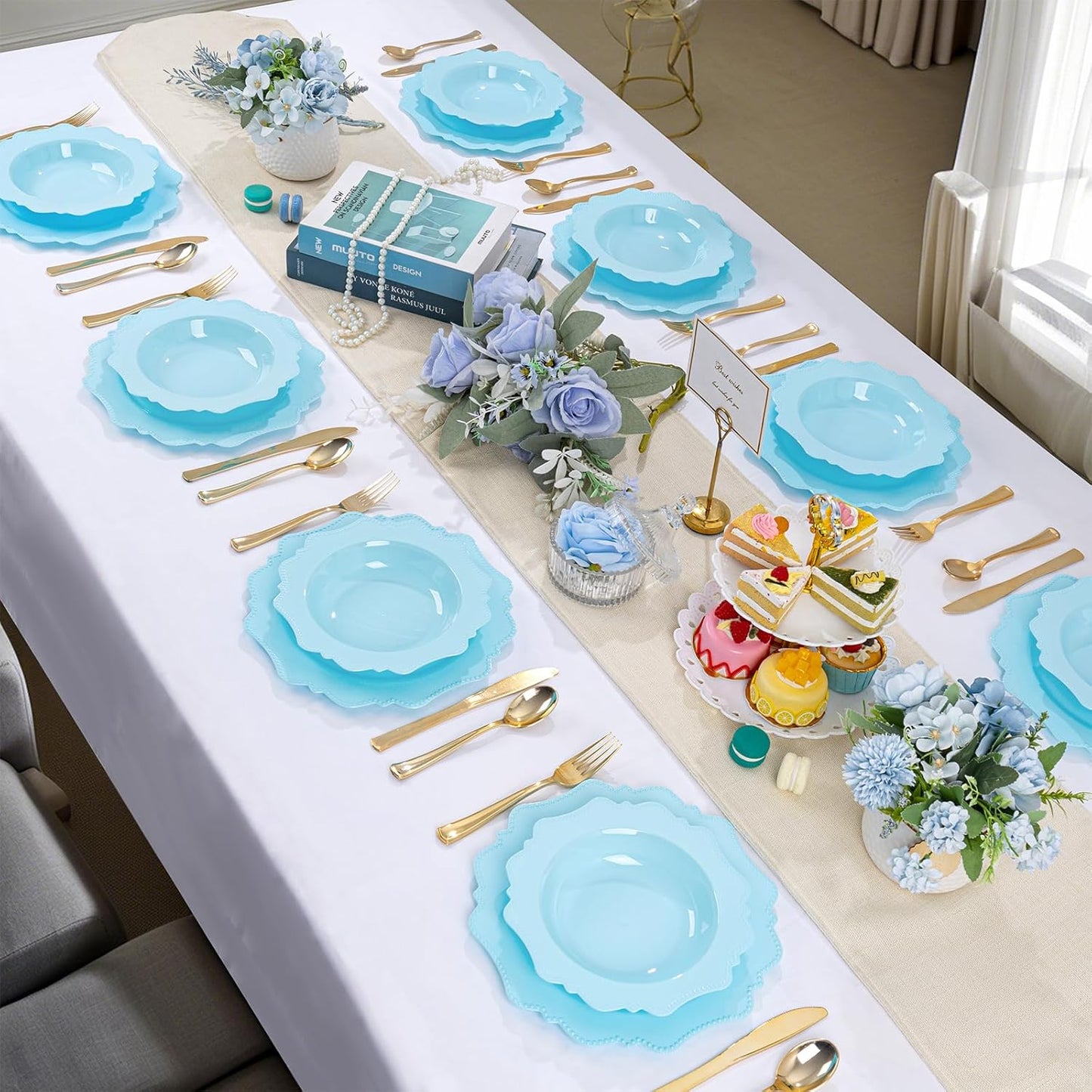 COLOSUS Light Blue Plastic Party Bowls (60 Pack) 12 Oz Disposable Soup/Salad Bowl, Fancy Shatterproof Dinnerware for Easter, Catering, Holidays, Weddings, and Everyday Use