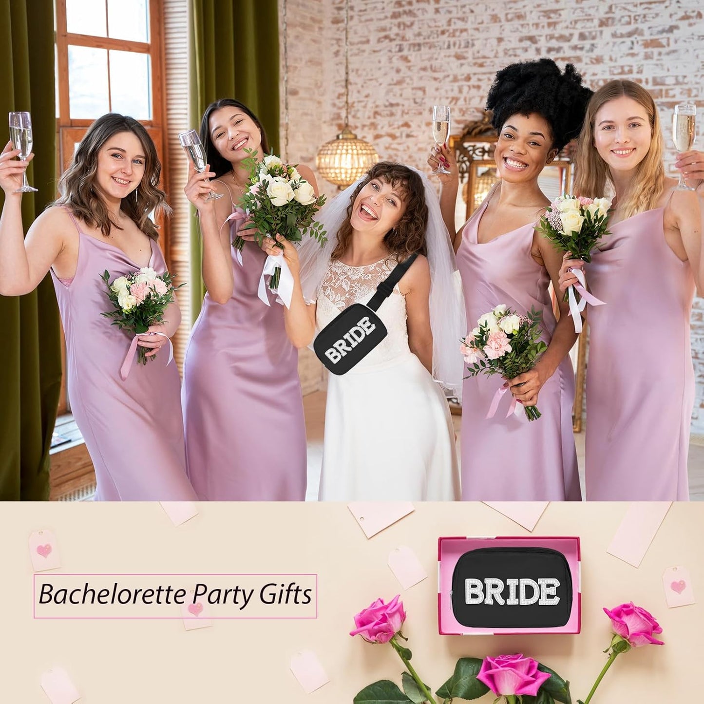 Lamyba Bride to be Gifts, Bridal Shower Gifts, Pearl Patch Bride Fanny Pack for Bachelorette Party Wedding day, Adjustable Strap Waterproof Mrs Crossbody Bag, Black