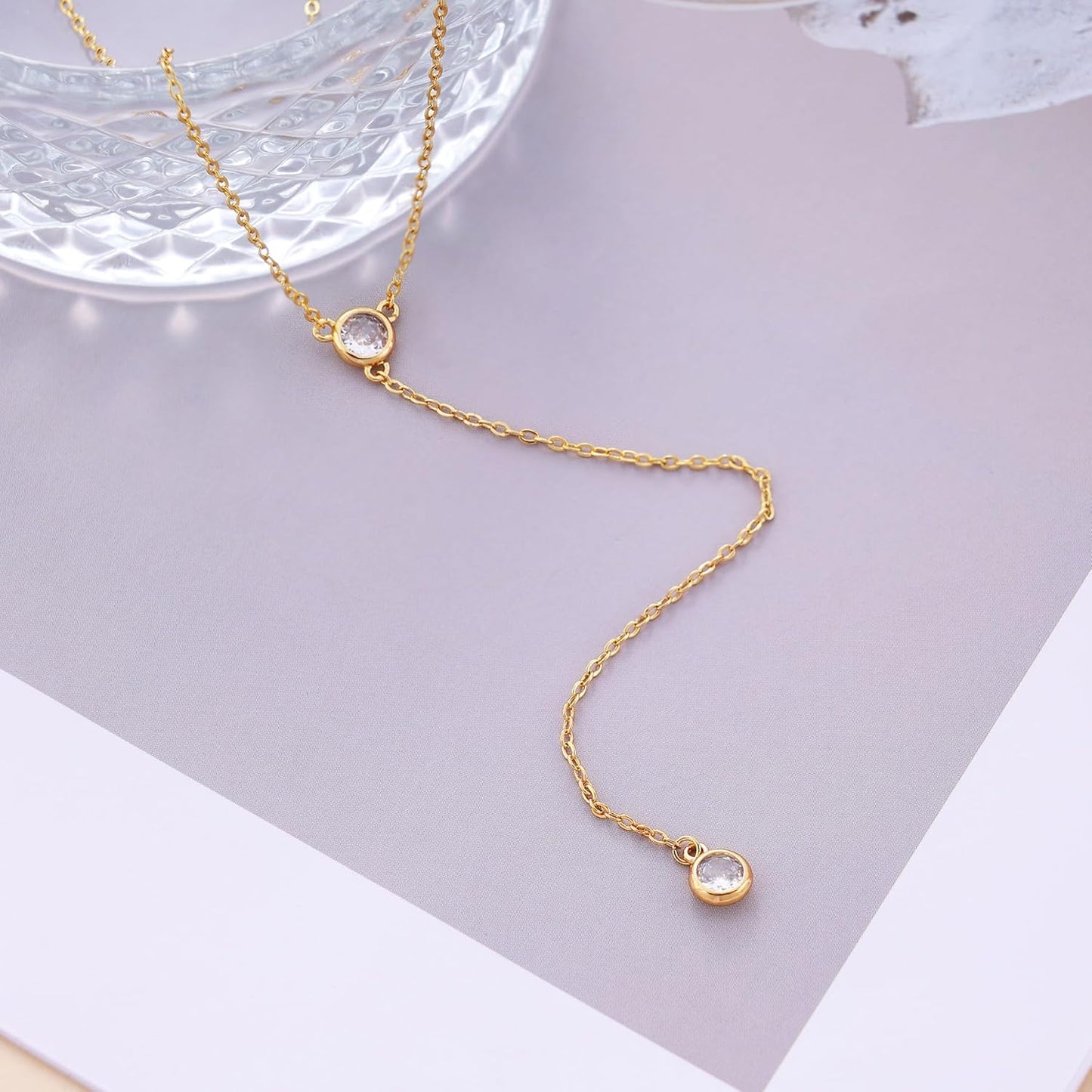 Gold Necklace for Women, Dainty Gold Long Necklaces 14k Gold Plated Prom Lariat Necklace Cute Choker Necklaces for Women Trendy Stuff Fashion Costume Gold Accessories Christmas Jewelry Gifts