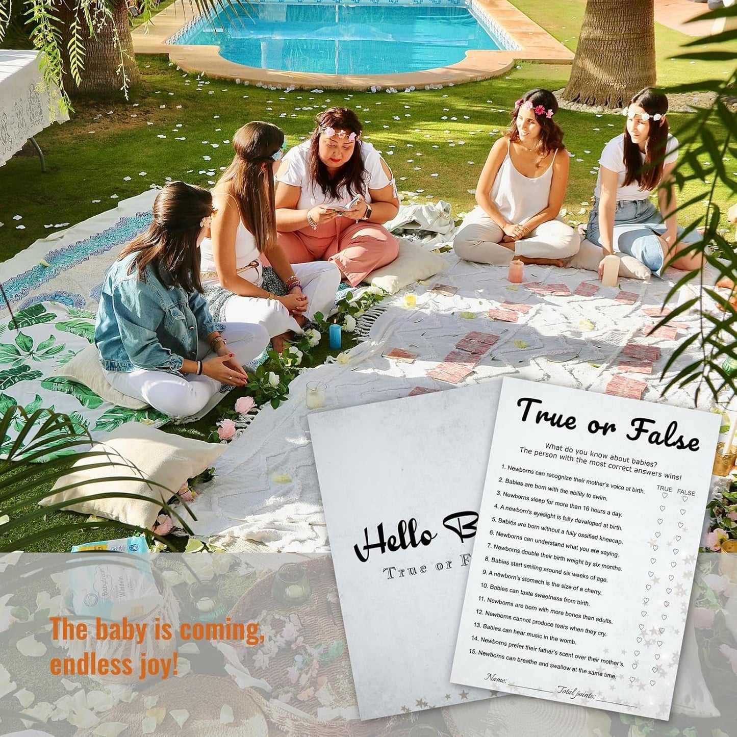 Baby Shower True or False Trivia Game Cards - 30 Player Minimalist Party Game Kit, Light Gray Stars Design, Ready to Play with Answer Keys, 5x7 Inch (True or False)