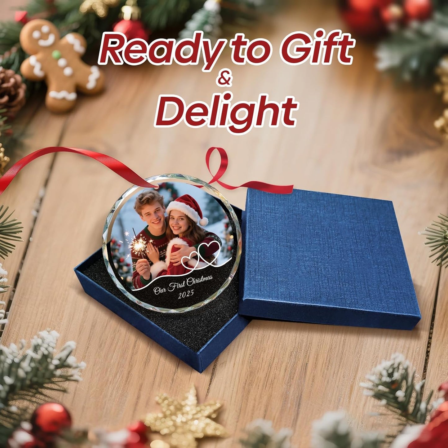 Personalized Christmas Ornaments 2025 - Custom Christmas Ornament Crystal - Photo Ornament for Xmas, Anniversary, Wedding - Personalized Gifts for Family, Couple, Boyfriend, Girlfriend (3.15")