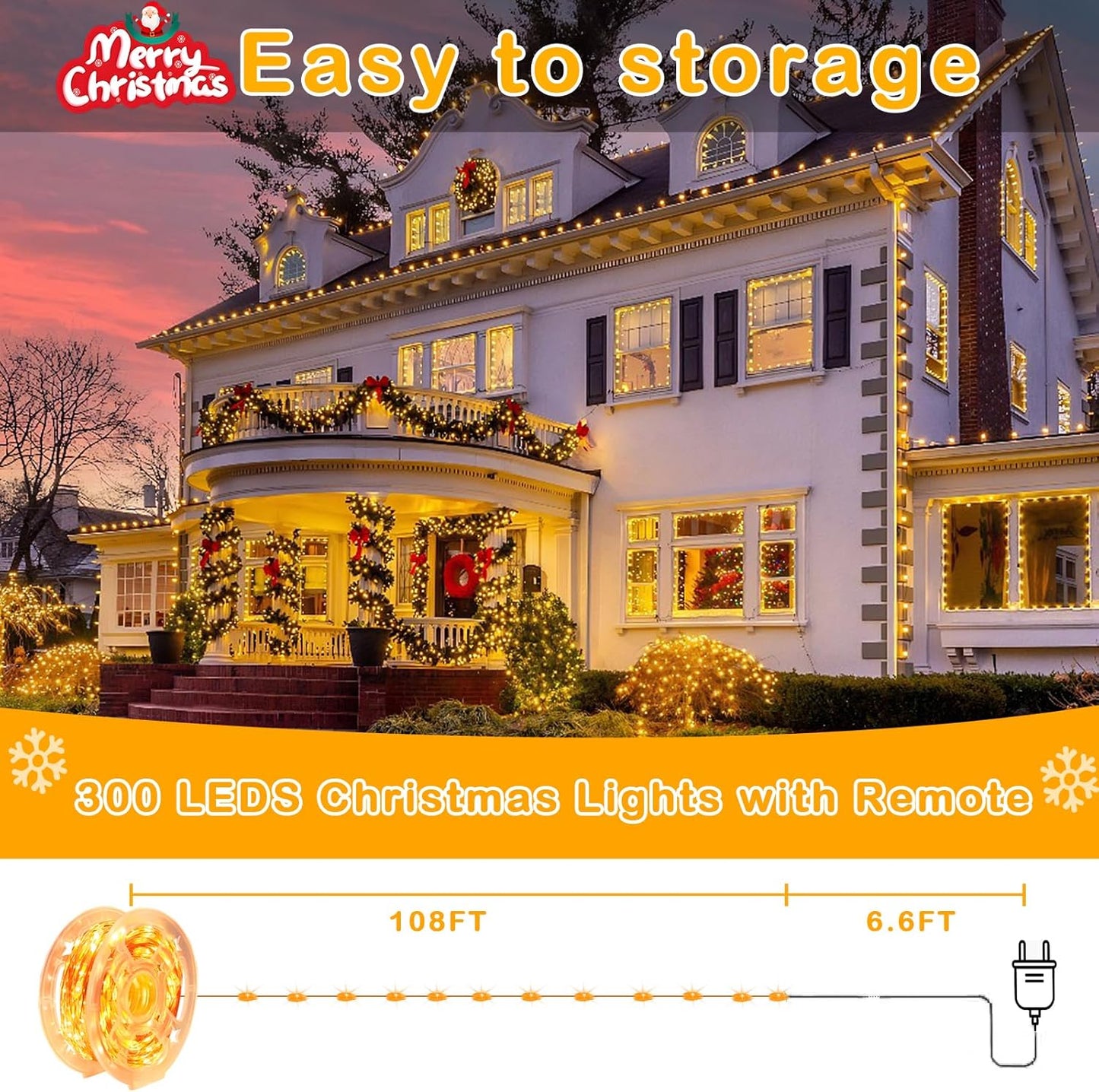 Decute 300Led 99FT Copper Wire Christmas Fairy String Lights Dimmable with Remote Control Starry Lights with UL Cerficated Decorative for Party Wedding Bedroom Yard Christmas Tree Warm White