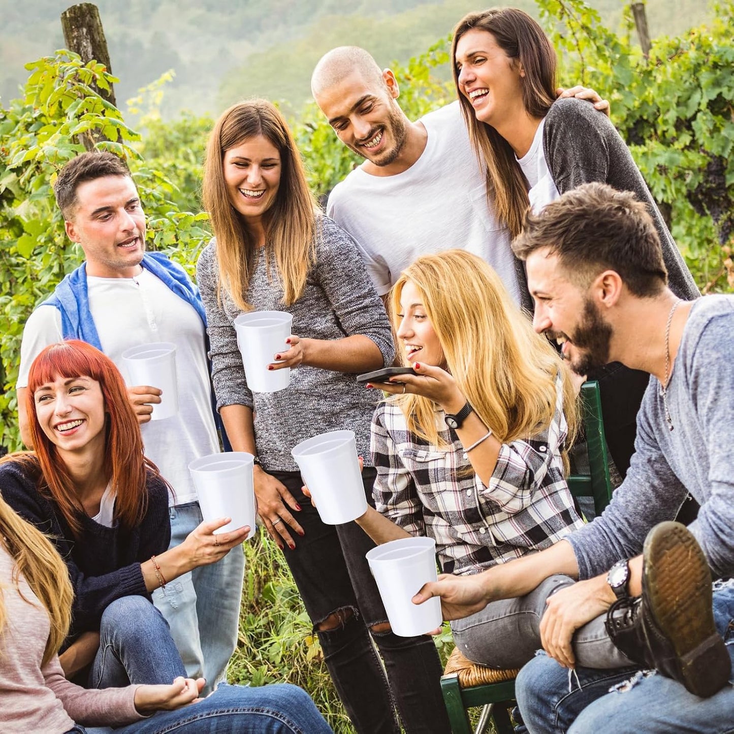 Yungyan 100 Pack 16oz Stadium Cups Reusable Plastic Cups Blank Drink Tumblers for Parties, Events, DIY Projects, 4.5 x 3.54 x 2.72 Inch (White)