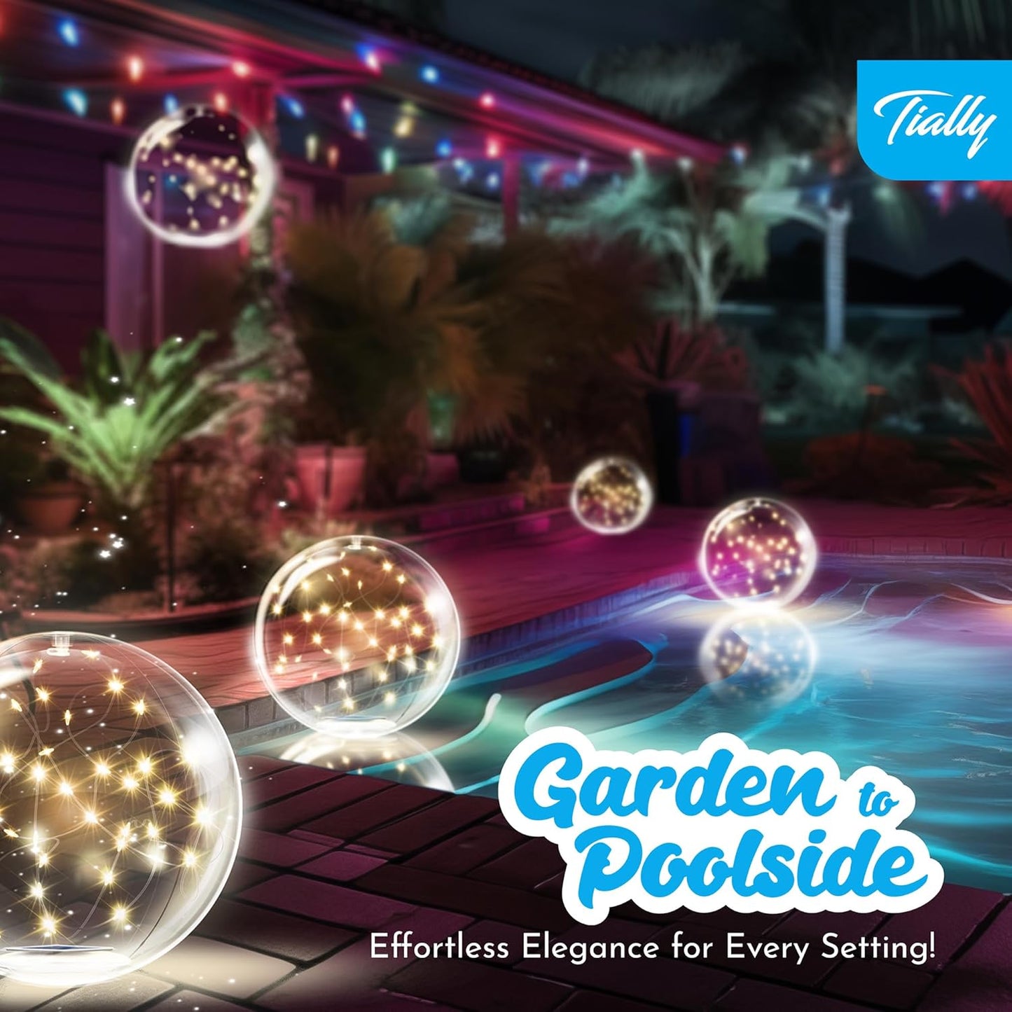 TIALLY Fairy Floating Pool Lights Solar Powered - 14" Inflatable Glow Balls for Pool, Solar Floating Lights for Pool, Floating Solar Pool Lights for Inground Pools, Pool Decorations Outdoor (4 Pack)