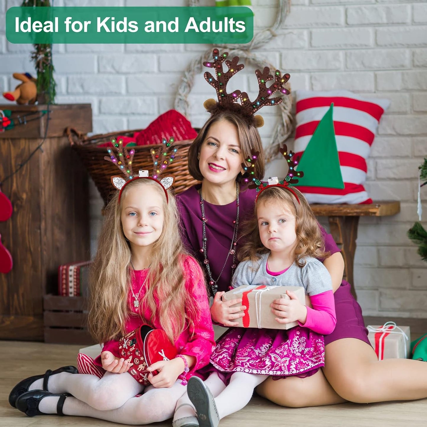 Fovths 6 Pack LED Christmas Headband Reindeer Antlers Headband Light up Antlers Headwear Reindeer Christmas Costume Accessories for Xmas Party Holiday Decorations