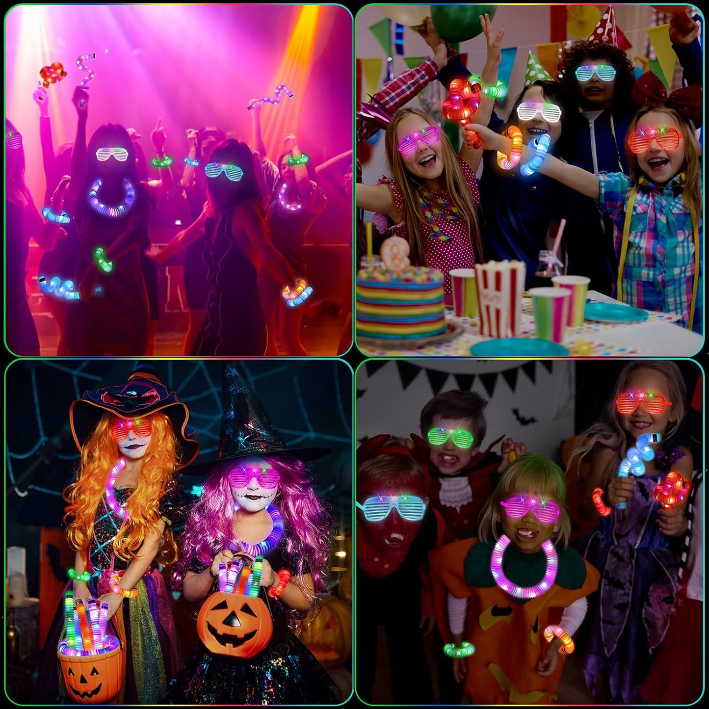 76 Pcs Glow Light Up Pop Tubes &LED Glasses Sticks Party Favors, Glow Bracelets Necklaces Camping Toys, Rave Neon Flashing Glasses for Birthday Return Gift Goodie Bag Christmas Stuffer School Prizes