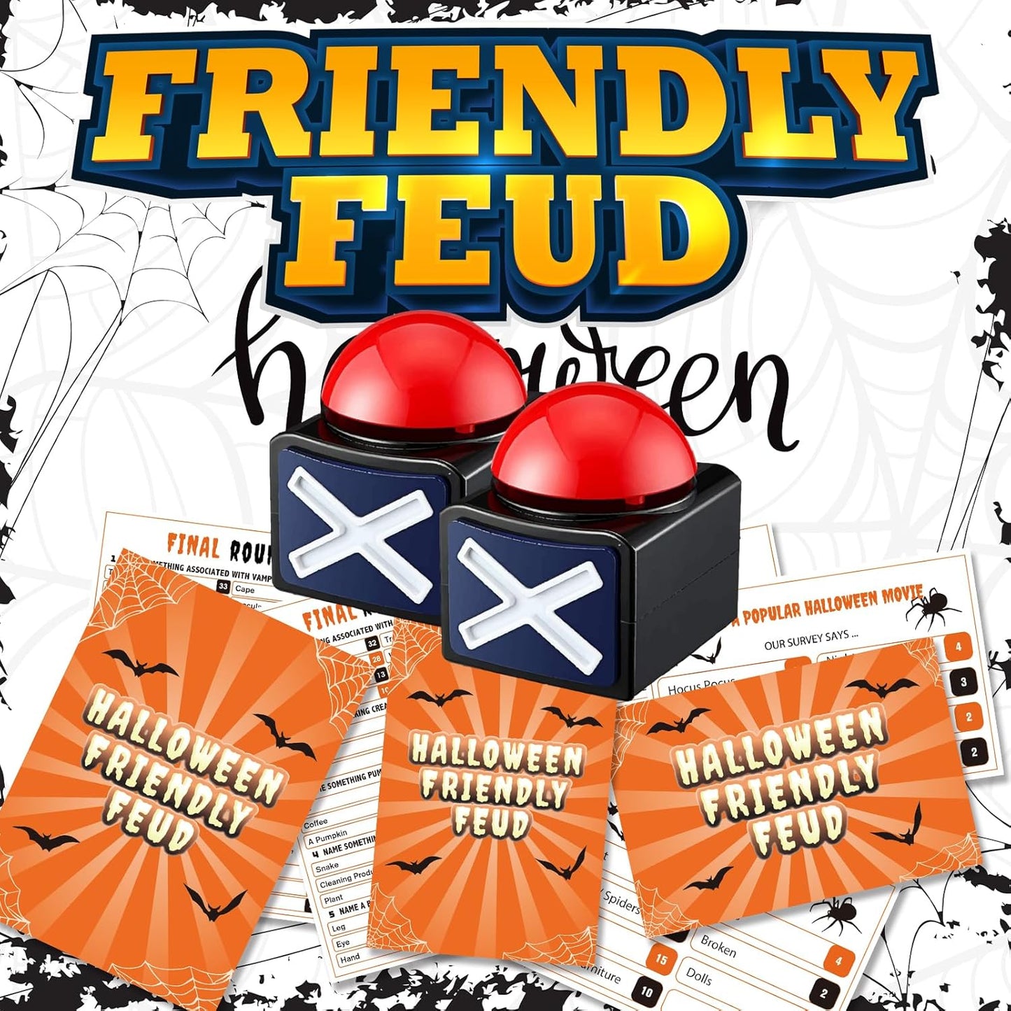 Halloween Friendly Feud Game with Two Buzzers, Halloween Party Supplies, Holiday Group Game - SC003-B