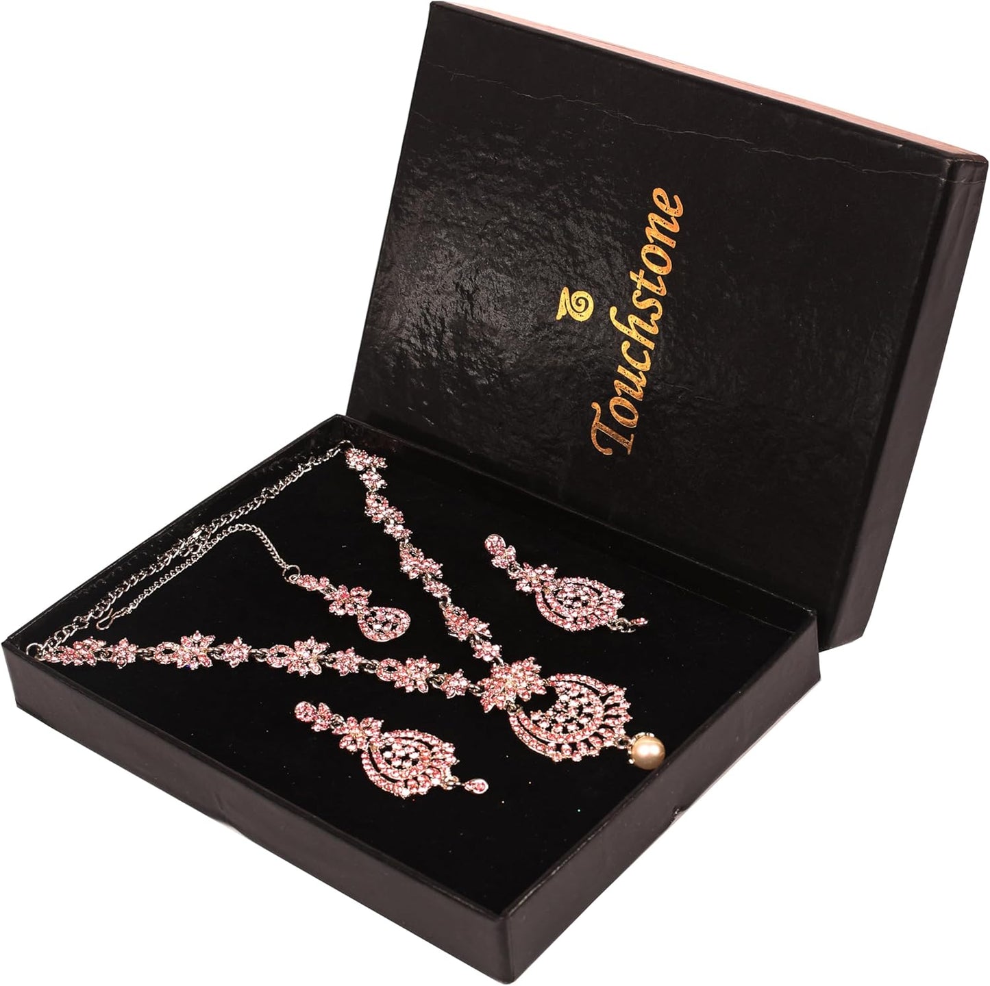 Touchstone Indian jewelry sets for women maang tikka wedding guest gold necklace bollywood jewellery set pageant elegant prom bride accessories western crystal chunky rhinestone necklaces