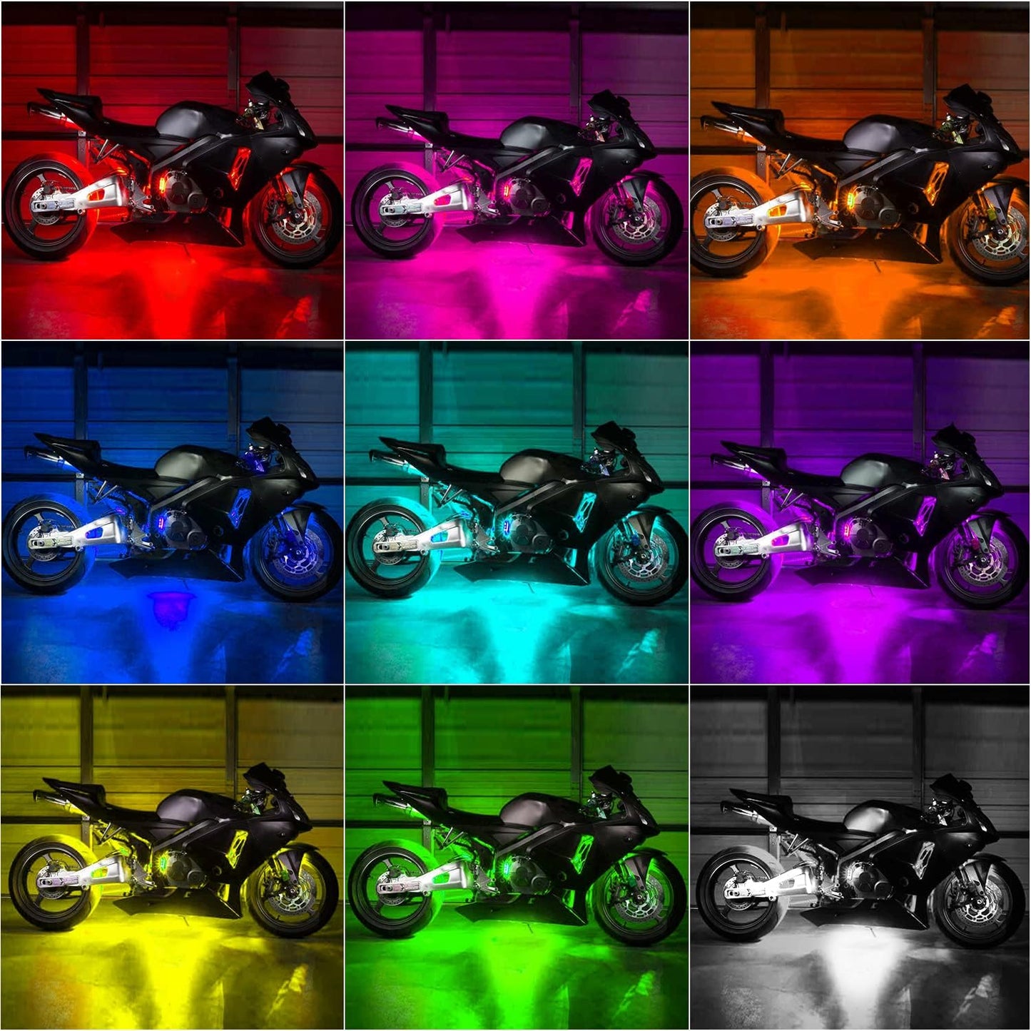 Nilight 8pcs Motorcycle RGB LED Strip Lights Kit Multi-Color Neon Waterproof Atmosphere Lights with RF Wireless Smart Remote Controllers for Harley Davidson Suzuki,2 Years Warranty