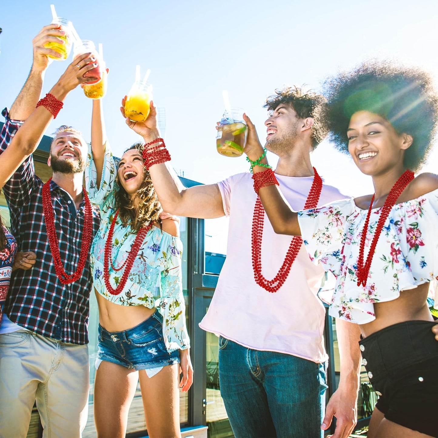 30PCS Beads Necklace, Red Valentines Necklace Stuff Party Favors, 33" Red Necklaces Festival Parade Throw Accessories for Wedding Birthday Valentines Mardi Gras Christmas Celebrations Decorations