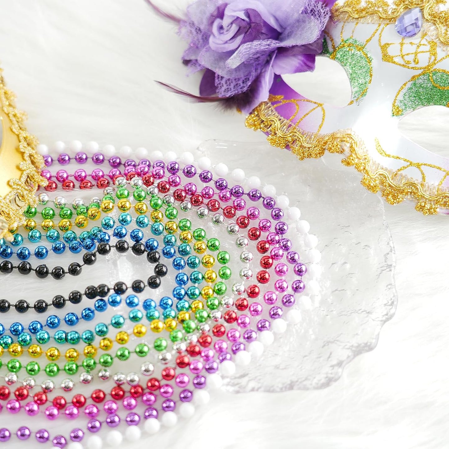 YAXINRUI 24 PCS Teal Bead Necklaces, Teal Mardi Gras Beads, 33 Inch Round Beaded Necklaces School Spirit Day Necklace for Mardi Gras Party Christmas Festive Events, Party Favors