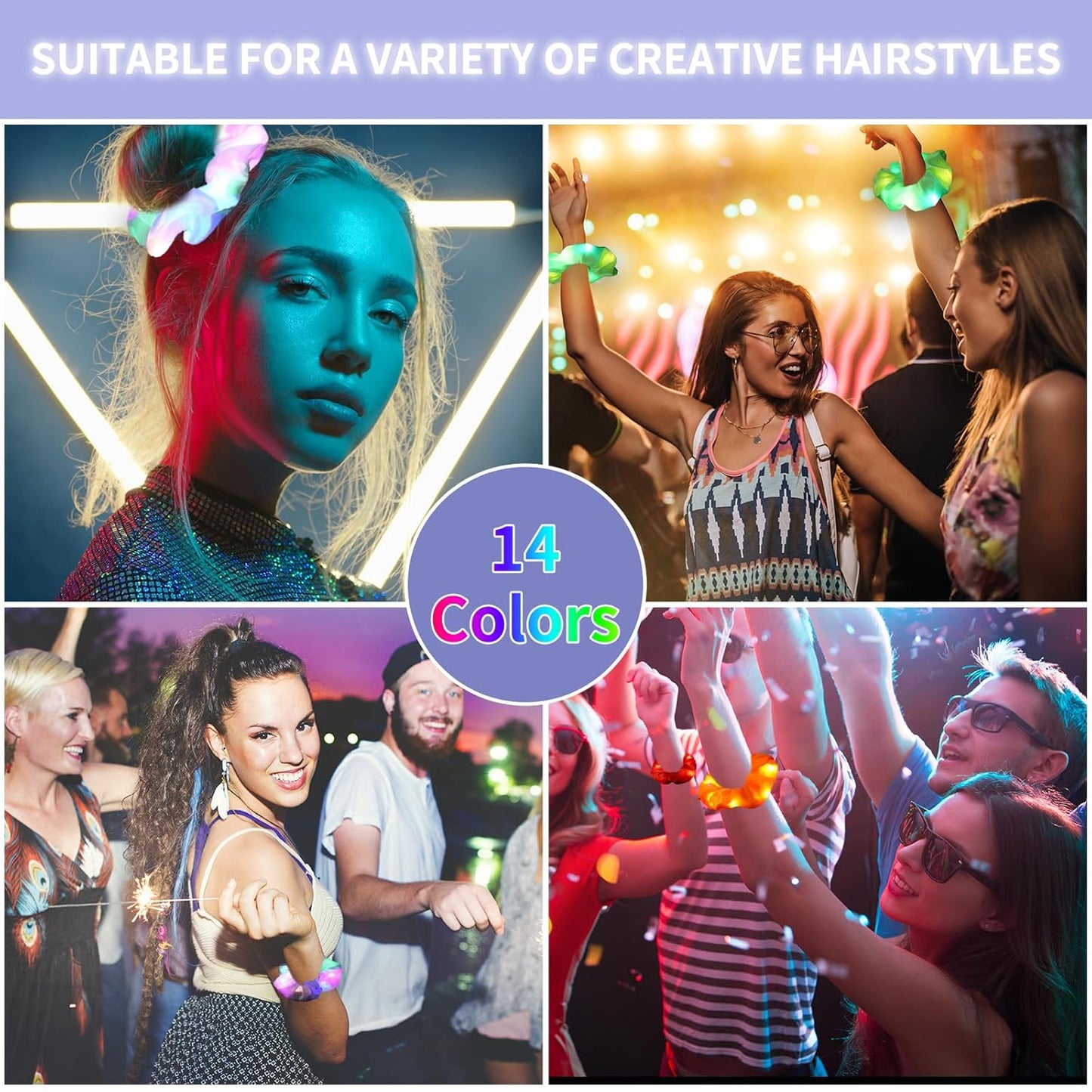 36Pcs Light Up Scrunchies, LED Hair Scrunchies for Women Girls Neon Colorful Hair Tie 3 Light Modes Glow in the Dark Hair Accessories for Rave Slumber Birthday Halloween Christmas Light Up Party Favor