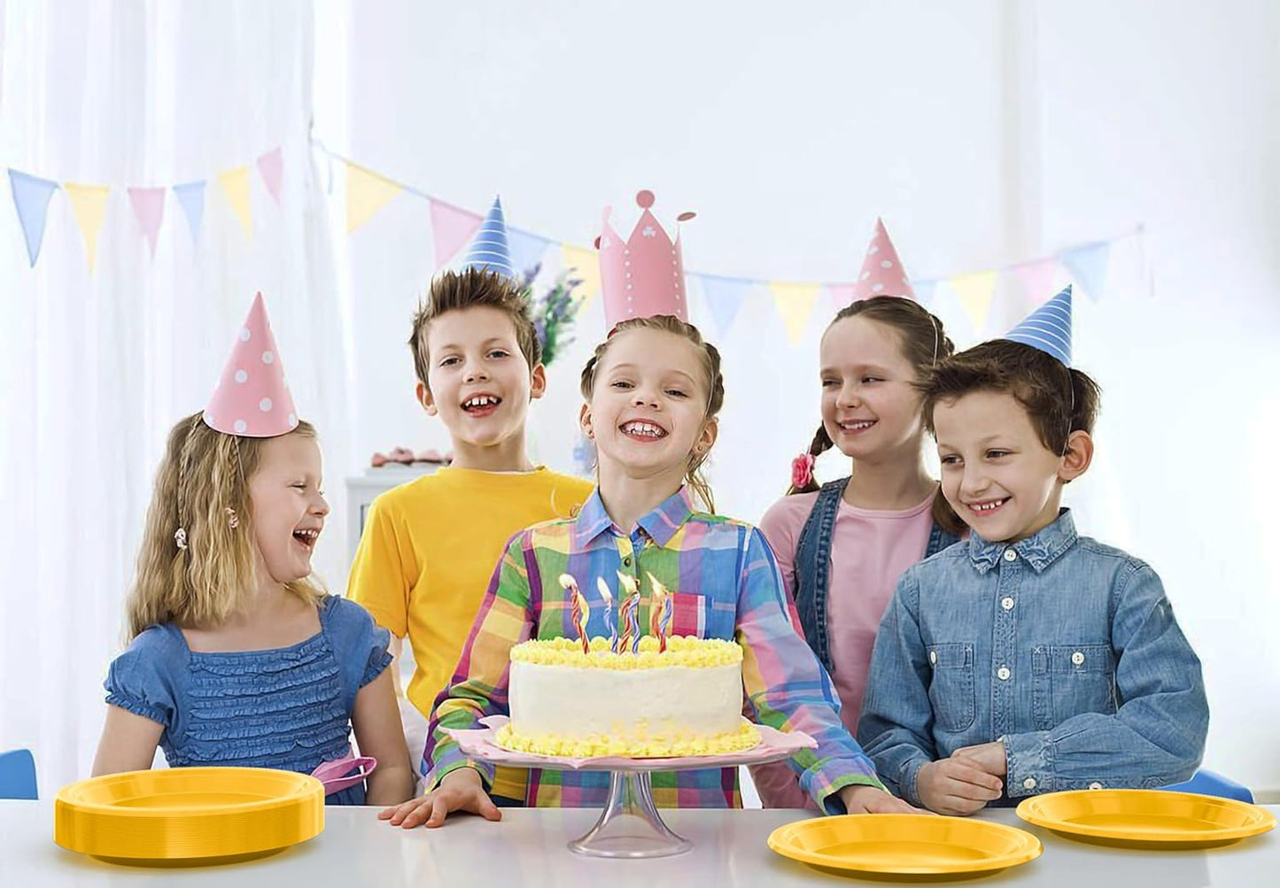 Exquisite Party Solids Yellow Plastic Plates For Party 9" Yellow Disposable Plates Heavy Duty 100 Pcs Plastic Dinnerware Sets Heavy Duty 350 GSM Disposable Dinnerware Set