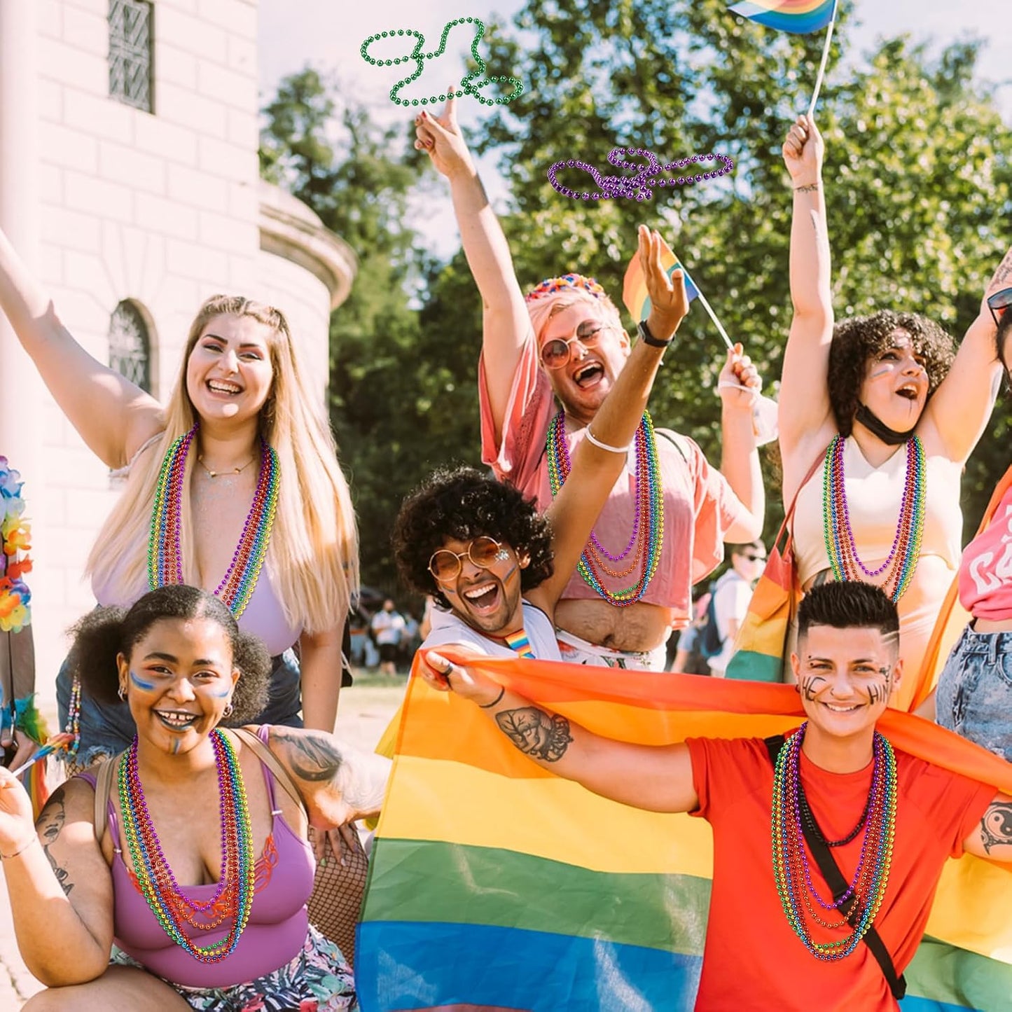 YAXINRUI 24 PCS Pride Beads Necklaces Bulk, LGBTQ Pride Beads Accessories Metallic Rainbow Bead Necklaces Stuff for Gay Lesbian Pride Month Parade Throws Pride Party Favors in 6 Colors