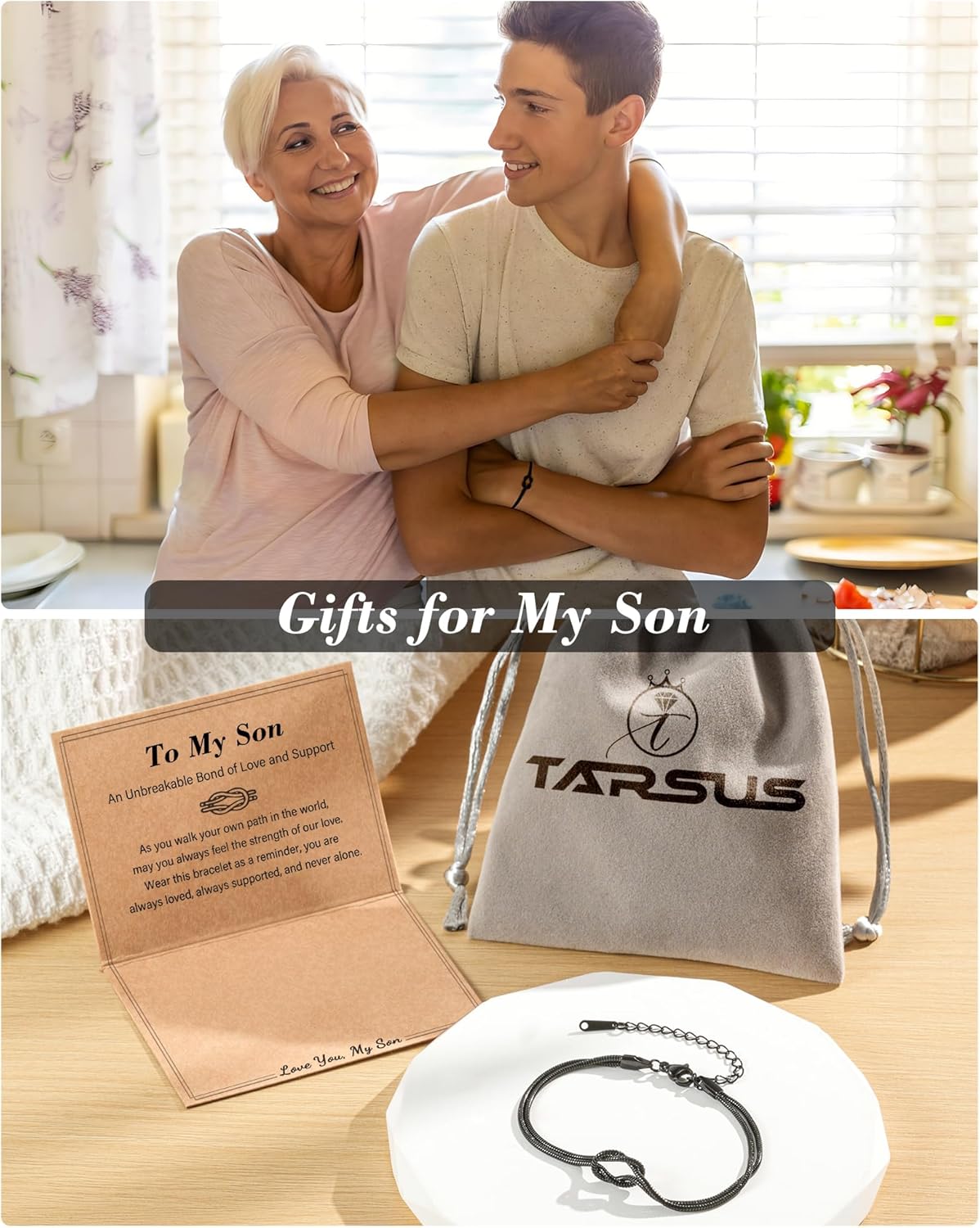 Tarsus To My Men/Husband/Son Bracelet, Black Love Knot Bracelet Jewelry Christmas Birthday Anniversary Valentine Gift Ideas