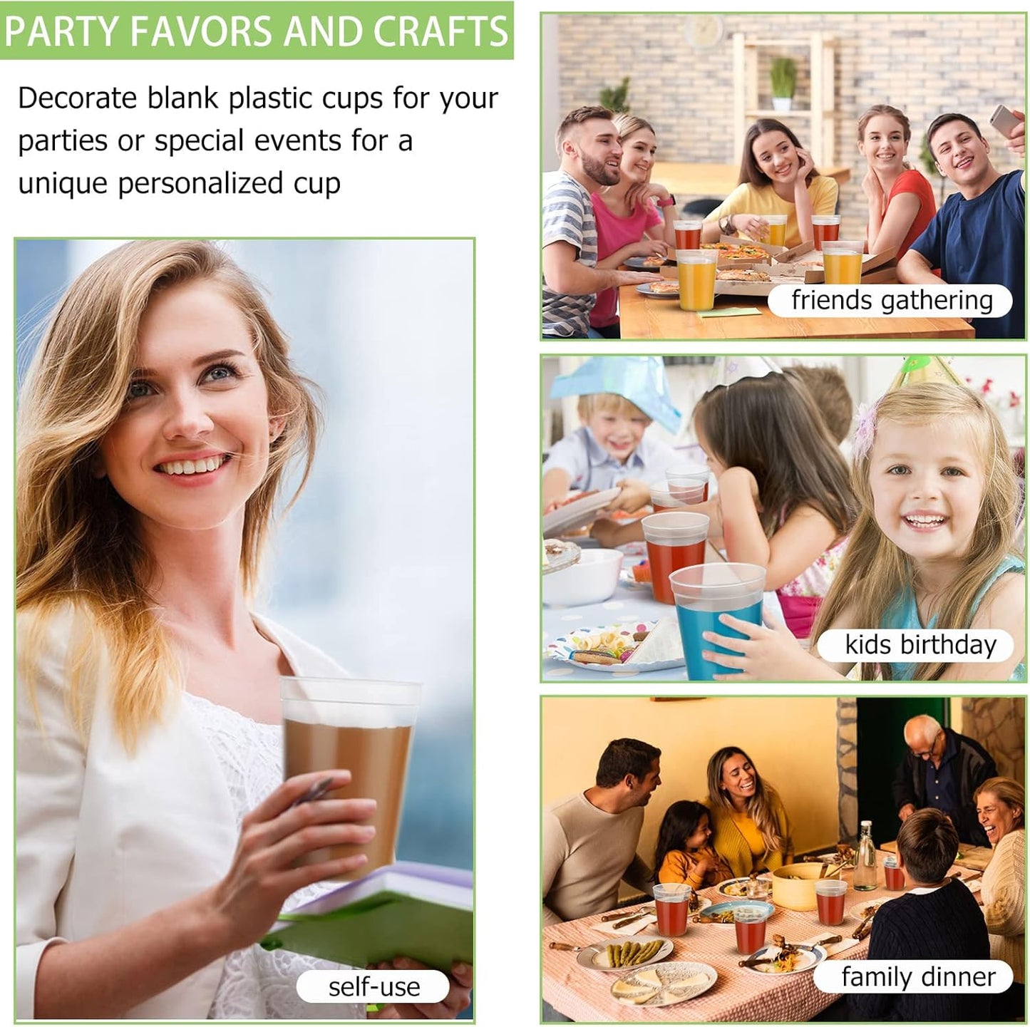 Yungyan 100 Pack 16oz Stadium Cups Reusable Plastic Cups Blank Drink Tumblers for Parties, Events, DIY Projects, 4.5 x 3.54 x 2.72 Inch (Clear)