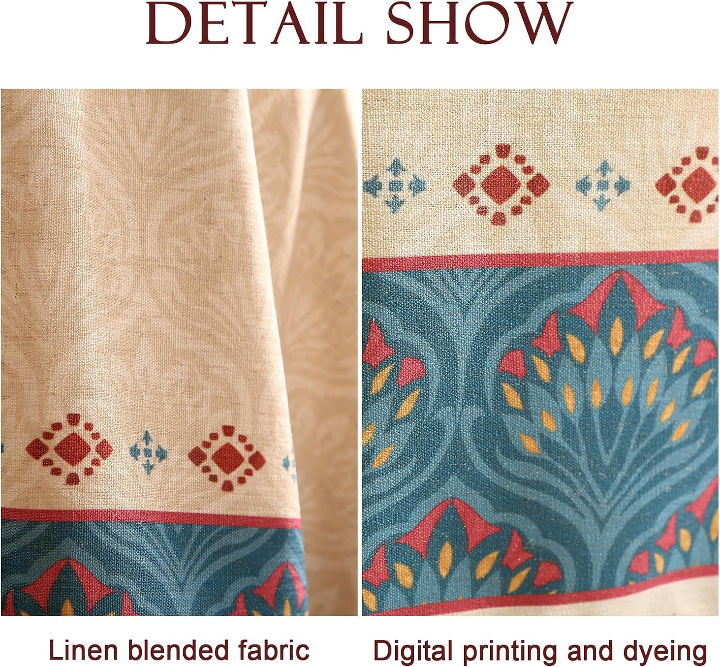 Vintage Beige Linen Extra Long Rectangle Tablecloth,Paisley Farmhouse Feather Pattern Table Cloth,Decor Table Cover for Kitchen,Dining,Thanksgiving,Christmas,67"*118"-Dorodango F