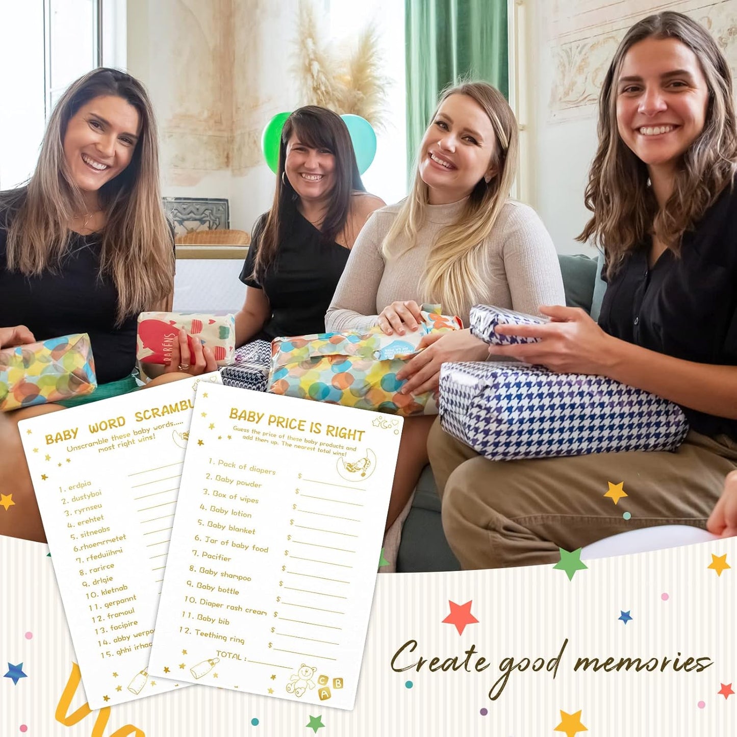 Baby Shower Games for Boy or Girl-2 Games(50 of Each),Double-Sided,Thick Cardboard,with Answer Keys