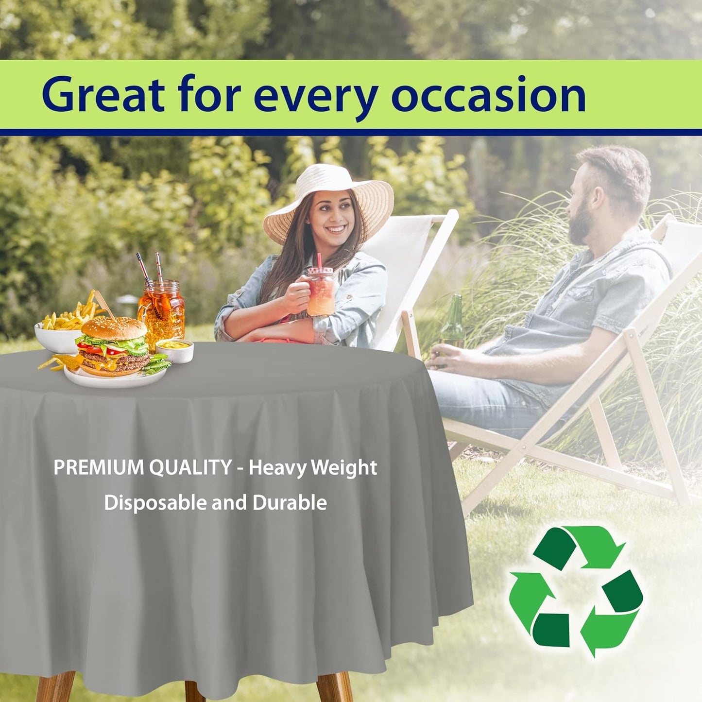 Silver Disposable Plastic Tablecloth for Round Tables (12 Pack) 84 inches Table Cloths for Parties, Events & Weddings, Indoors & Outdoors, Plastic Table Cover