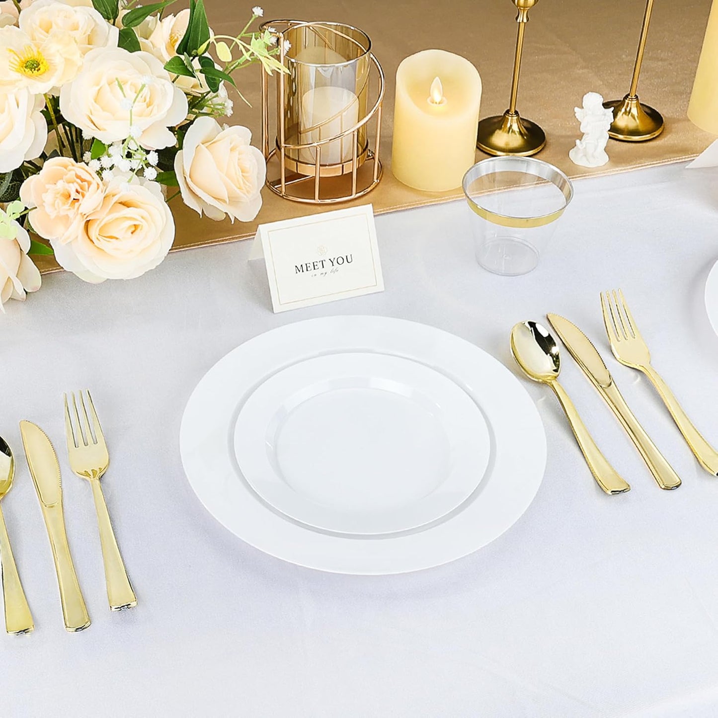 BESTVIP 100PCS 7 Inch White Plastic Dessert Plates, Disposable Plate for Appetizers, Small Cakes, Small Heavy Duty Disposable Plastic Plates for Parties, Wedding, Christmas, Thanksgiving and Birthday