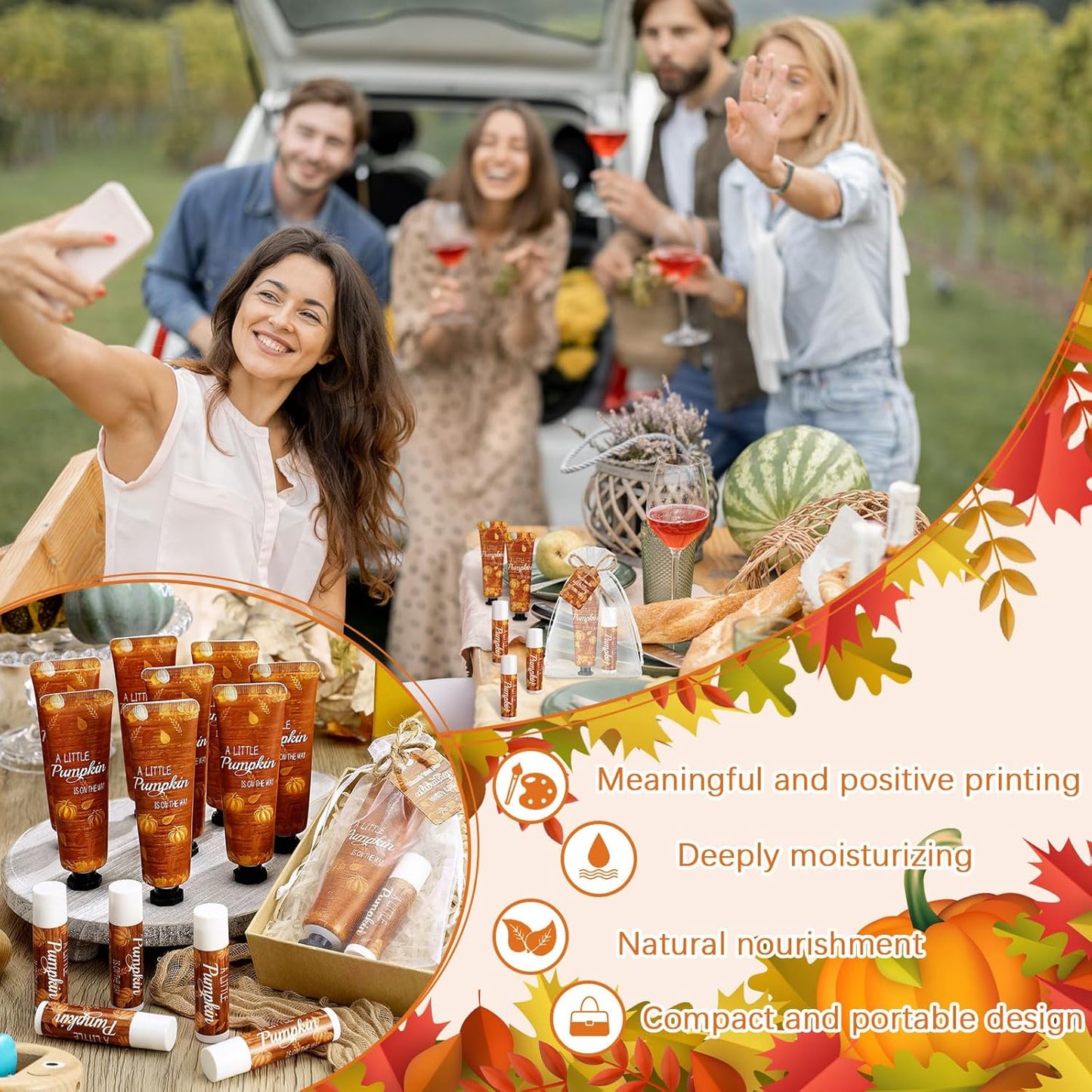 48 Sets 192 Pcs Fall Thanksgiving Baby Shower Gifts Bulk Thanksgiving Little Pumpkin Hand Cream and Lip Balm Baby Shower Party Favors Travel Size for Guests Wedding Party Supplies