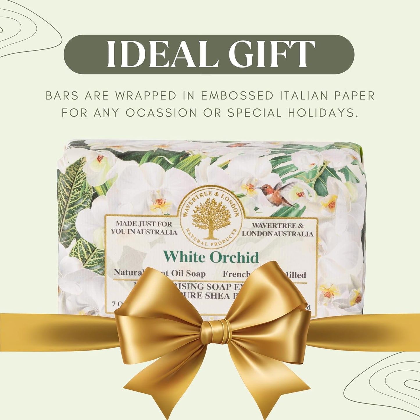 Wavertree & London White Orchid Scented Natural Soap (2 Bars), 7oz Moisturizing French Triple Milled Soap Bars enriched with shea butter - Pure Plant Based Bath & Body Bars for All Skin Types