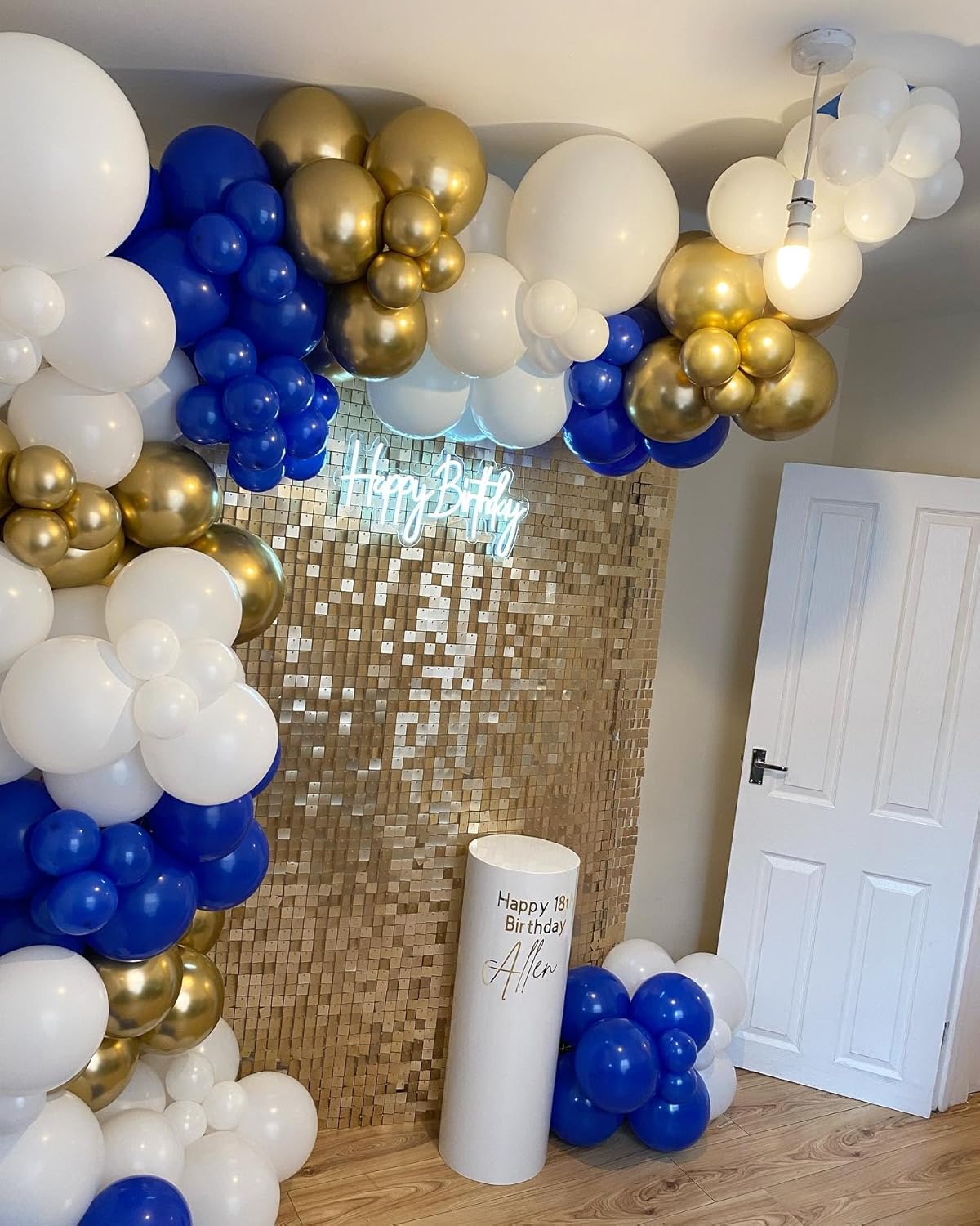 201Pcs Royal Blue and Gold Balloon Arch Kit, Explosion Star Blue Gold and White Confetti Balloon Garland kit, Different Size Balloons for Birthday Anniversary Wedding New Year Party Decoration