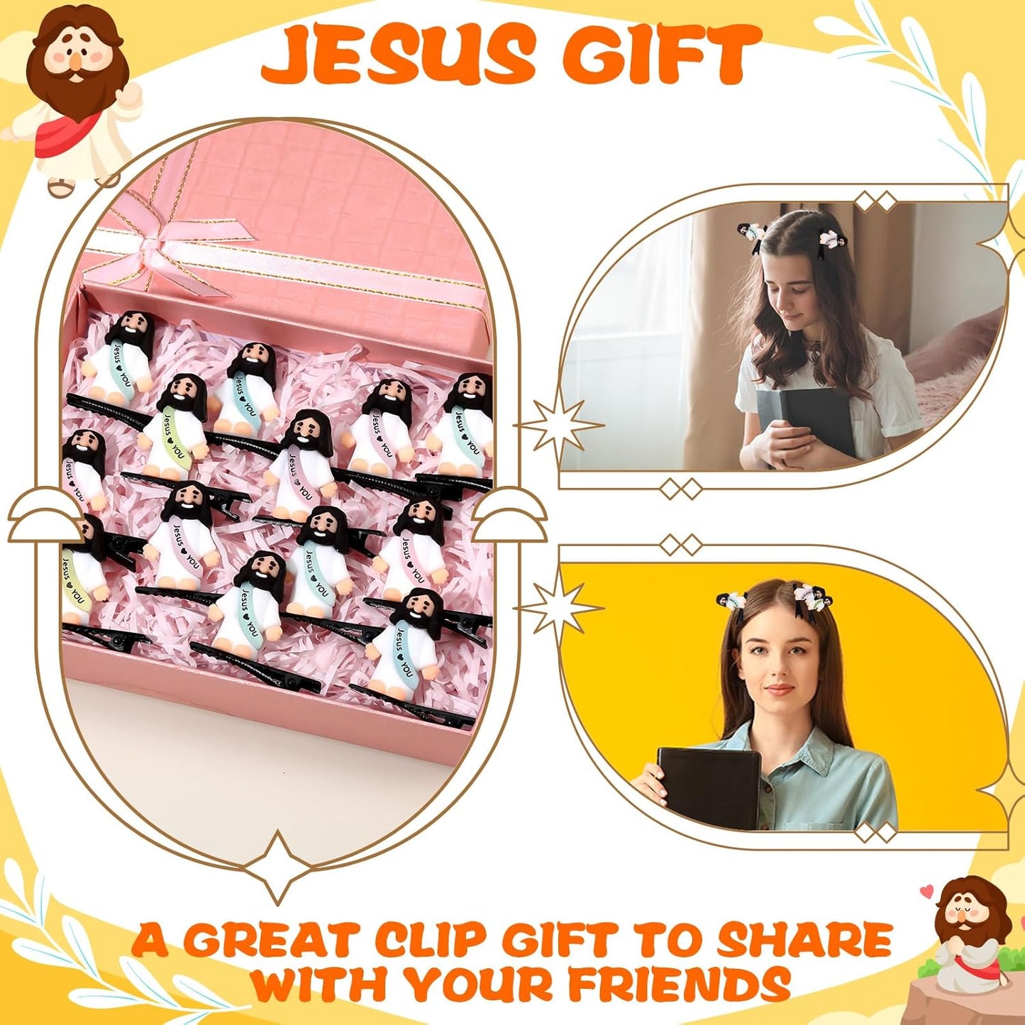 30 Pcs Mini Glow Hair Clips Girls Rave Hair Clips for Women Christmas Music Festival Holiday Party Supplies (Jesus)