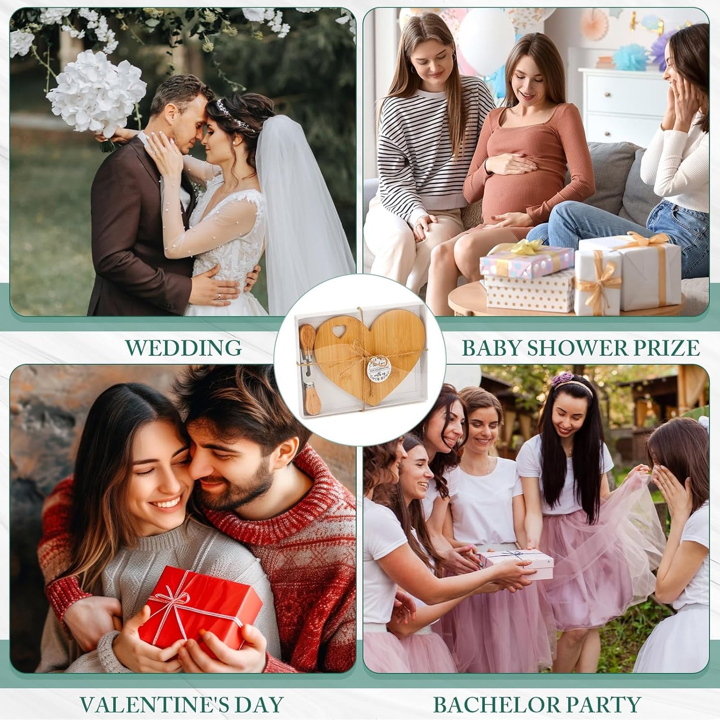 Patelai 12 Set Bridal Shower Favor Heart Cheese Board Cheese Knives Wood Mini Charcuterie Board Thank You Gift Box for Guest Bridal Baby Shower Prize Wedding Birthday Valentines (Bamboo Color)