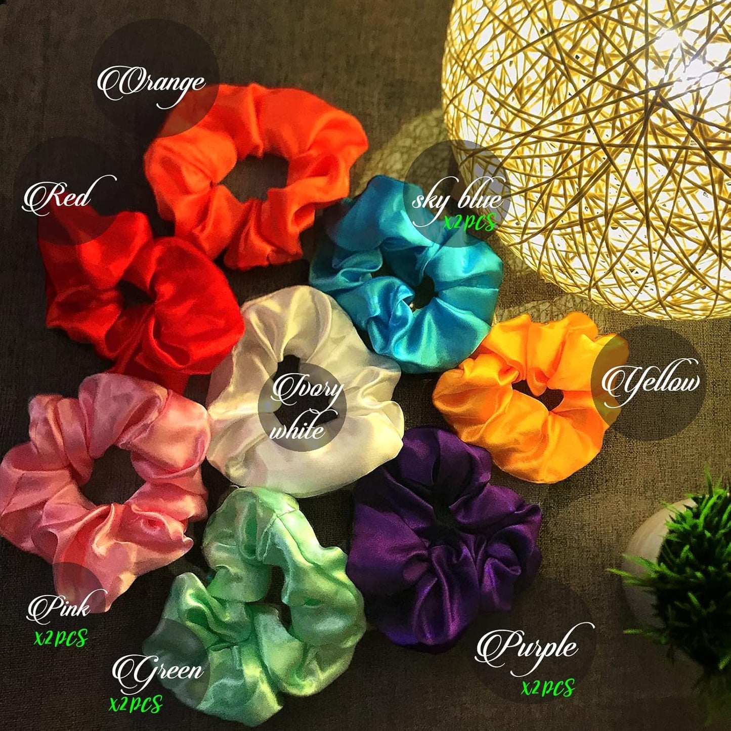 12 Pcs Light Up Scrunchies, LED Scrunchies Neon Satin Ponytail Hair Tie Glow in the Dark Hair Accessories for Women Birthday Christmas Rave