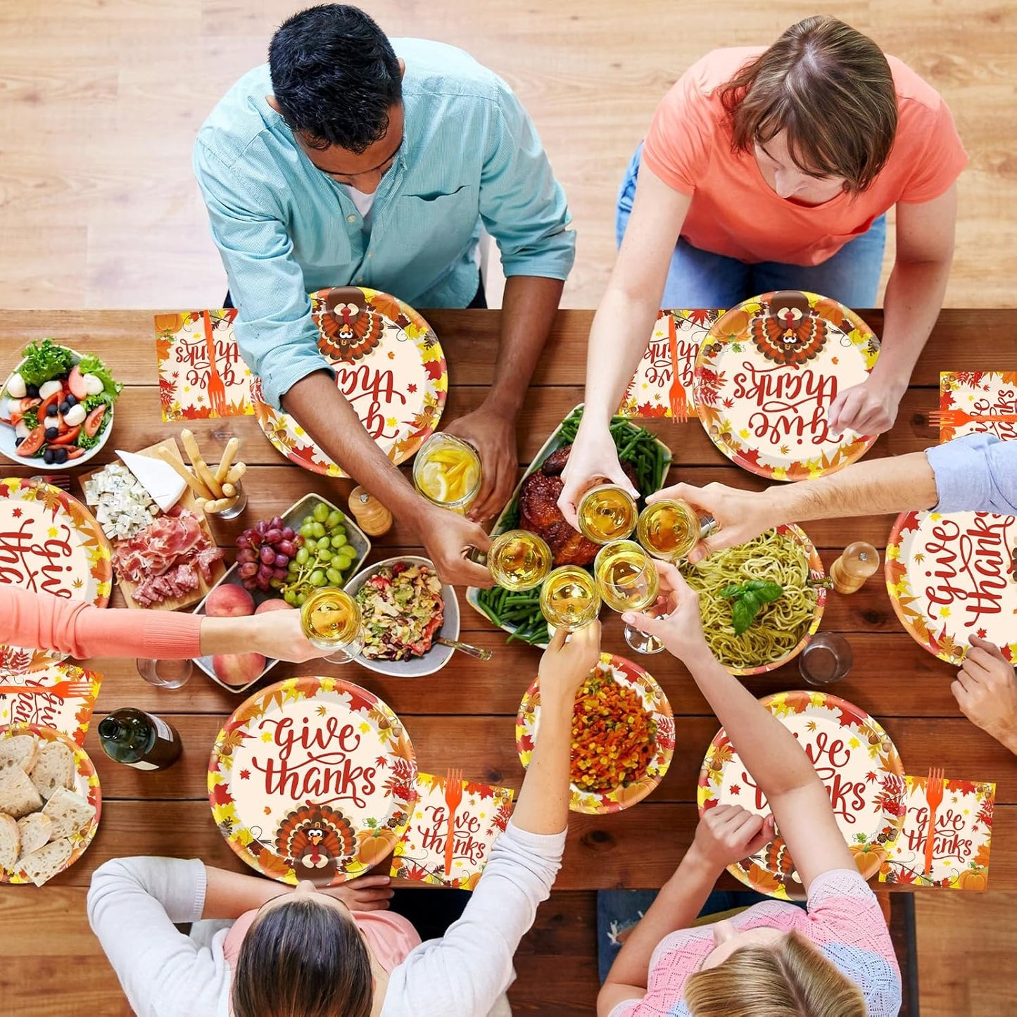 96 Pcs Fall Thanksgiving Party Supplies Give Thanks Party Plates Fall Pumpkin Turkey Autumn Party Plates Napkins Set Disposable Dinnerware Tableware for Thanksgiving Dinner Party, Serves 24