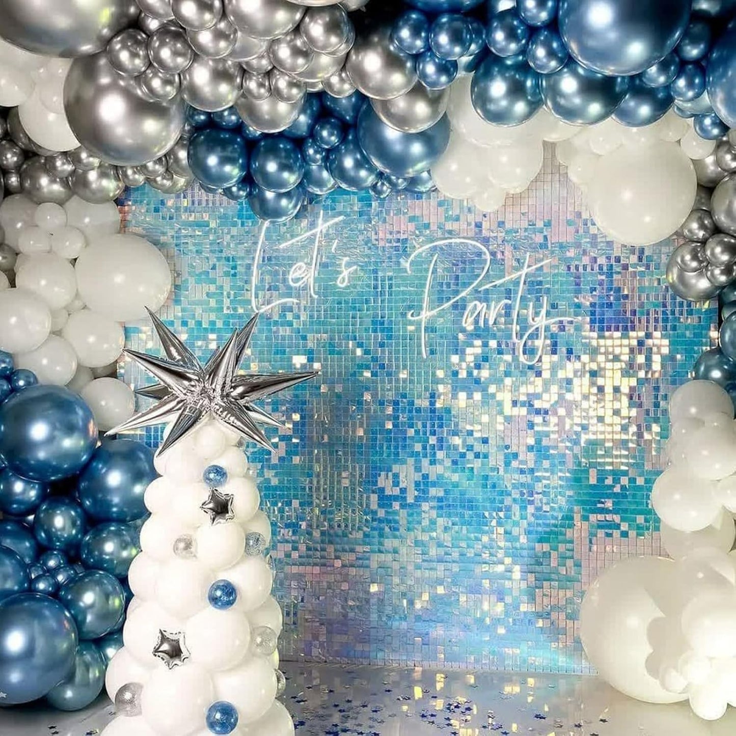 60 Pcs Baby Blue and Silver Balloons, 12 Inch Light Blue Dusty Pale Blue White Latex Balloons with Chrome Metallic Silver Party Balloons for Boys Baby Shower Baptism Winter Birthday Party Decorations