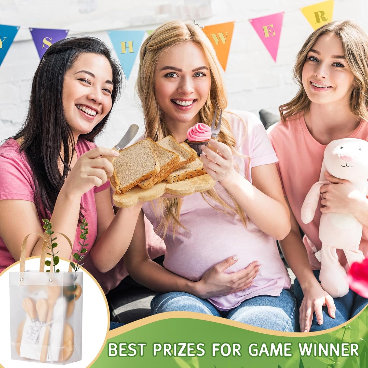 Baby Shower Prizes for Game Winners Bear Shaped Cheese Board Gift with Spoons Butter Spreaders Gift Bags Kitchen Towels Bridal Shower Party Favors for Guests (Bear Shaped, 4 Sets)