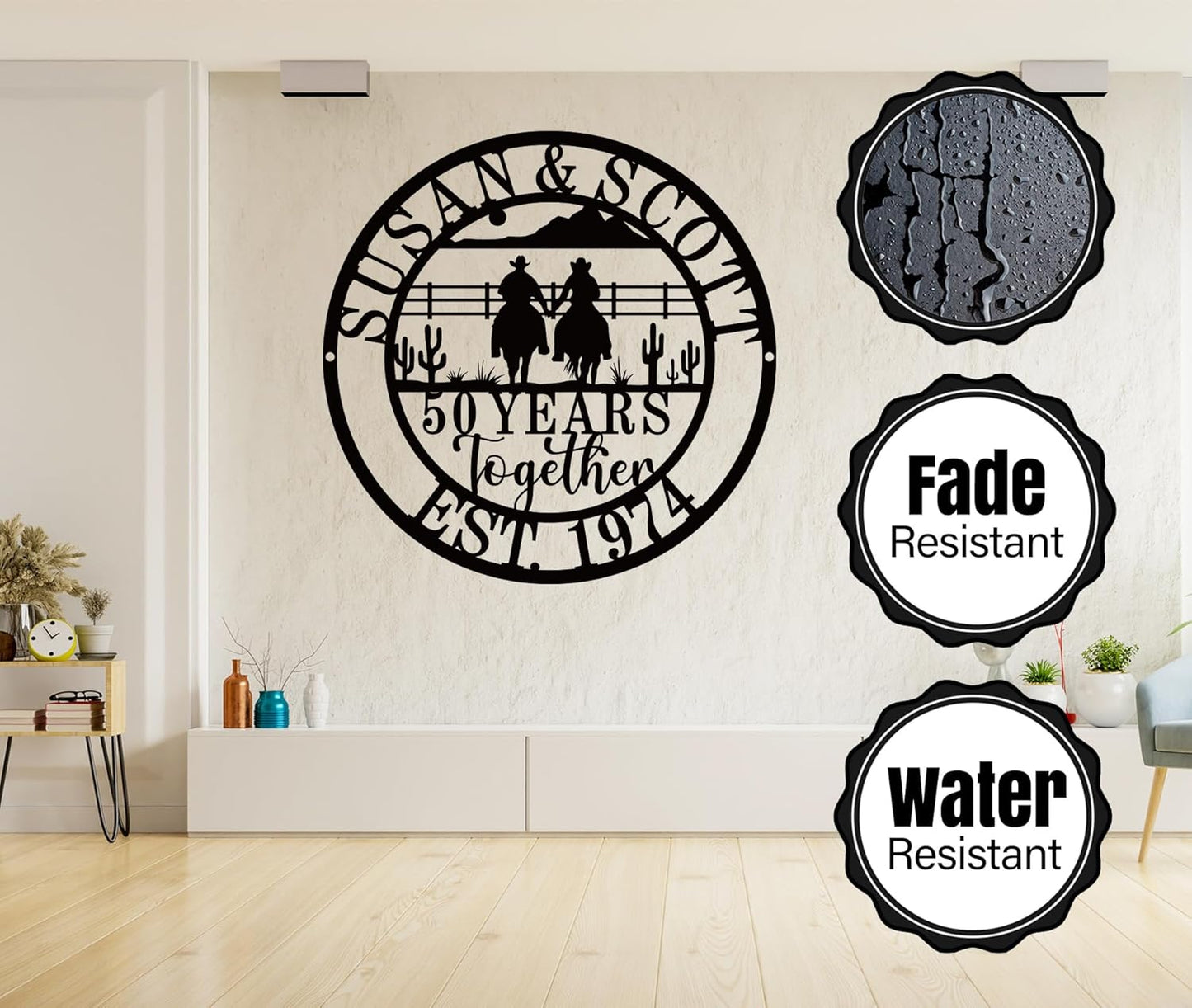 Personalized 50th/60th/25th/30th/40th/10th Anniversary Wedding Gifts for Couple Parents, Customized Cowboy and Cowgirl Couple Sign, Personalized Cowboy Name Sign, Cowboy Home Decor, Birthday Gift