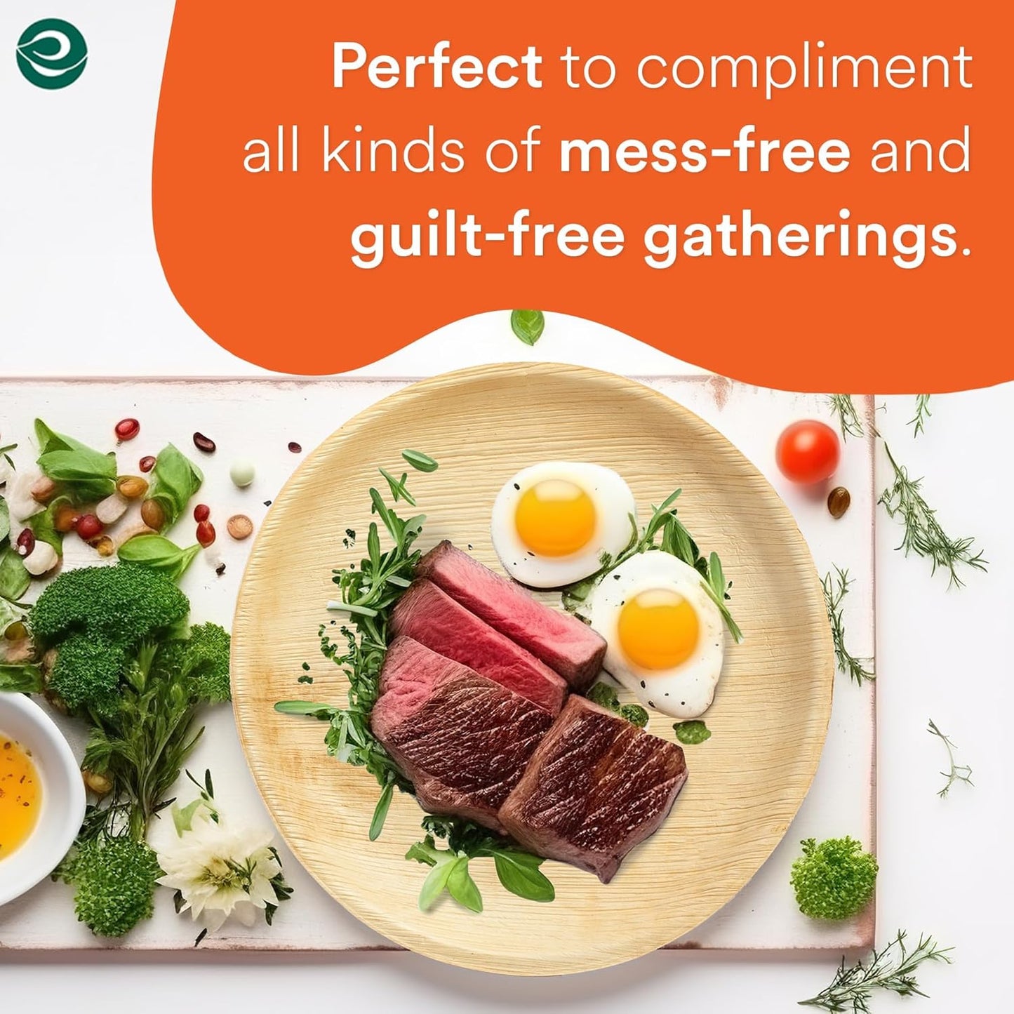 ECO SOUL Compostable 8 Inch Palm Leaf Round Plates (50 Count) Like Bamboo Plates | Biodegradable | Eco-Friendly, Microwave & Oven Safe