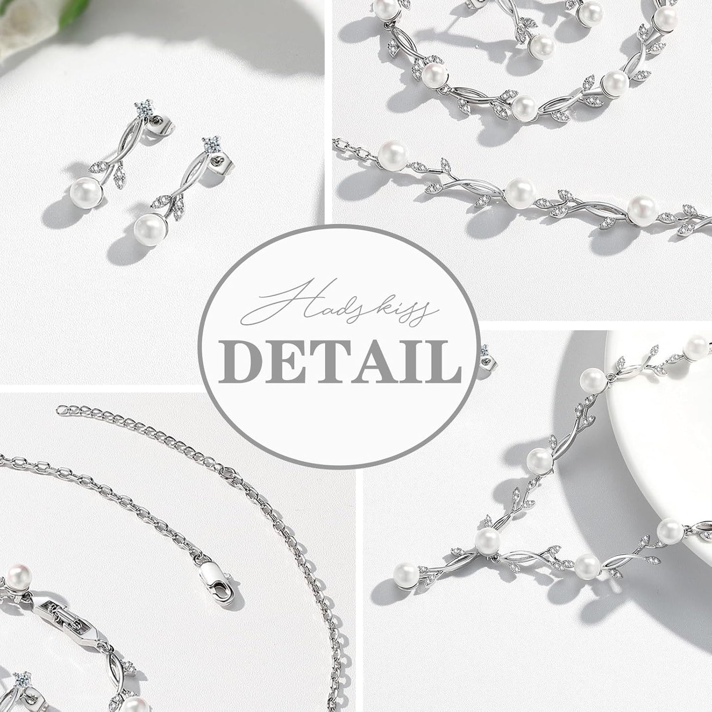 Hadskiss Jewelry Set for Women, Necklace Dangle Earrings Bracelet Set with White AAA Cubic Zirconia, Allergy Free Wedding Party Jewelry for Bridal Bridesmaid