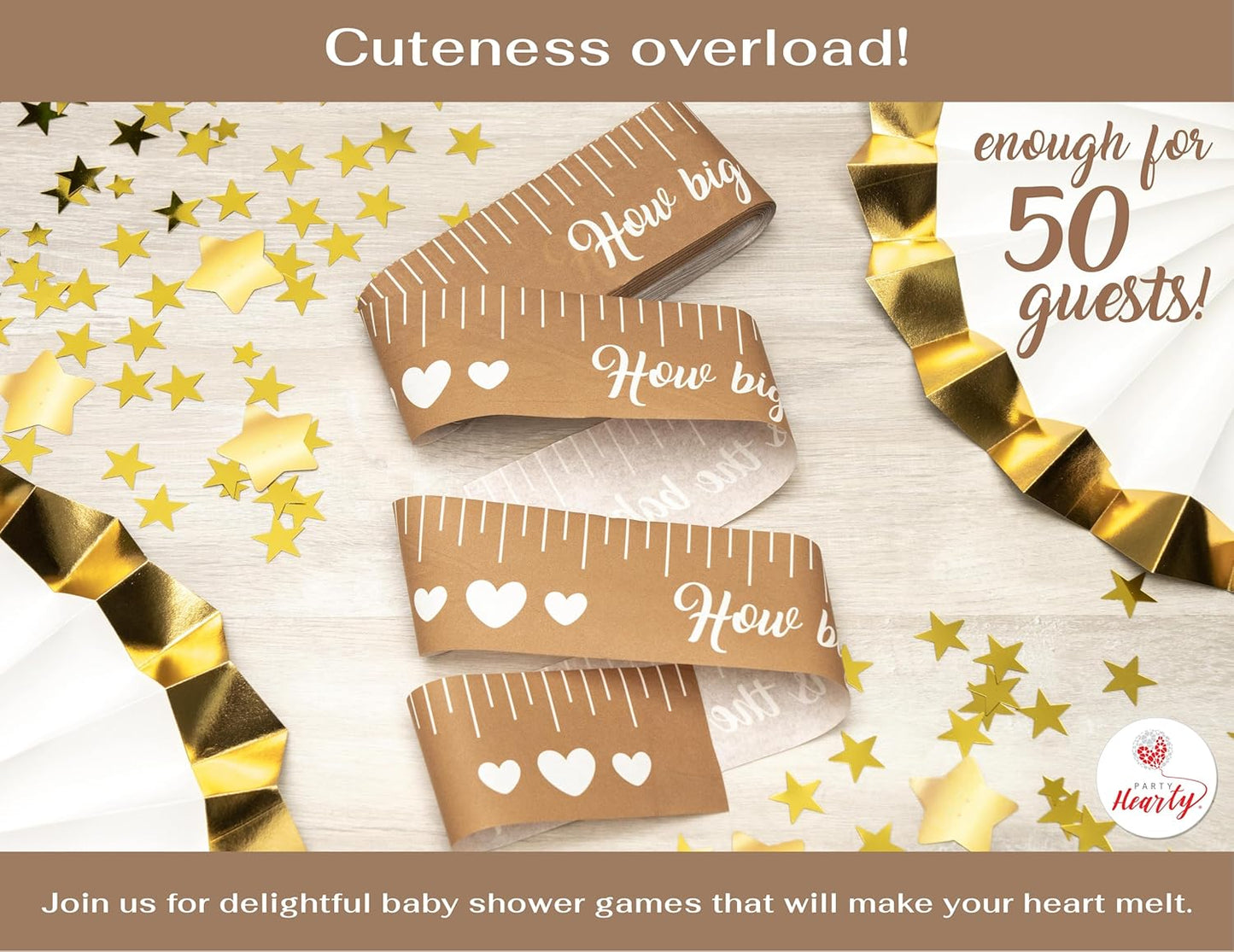 Party Hearty Funny Baby Shower Games for Girl or Boy Activities, 2 Rolls, 2 inches x 150 feet, Kraft Tummy Measure, Fun & Easy Idea