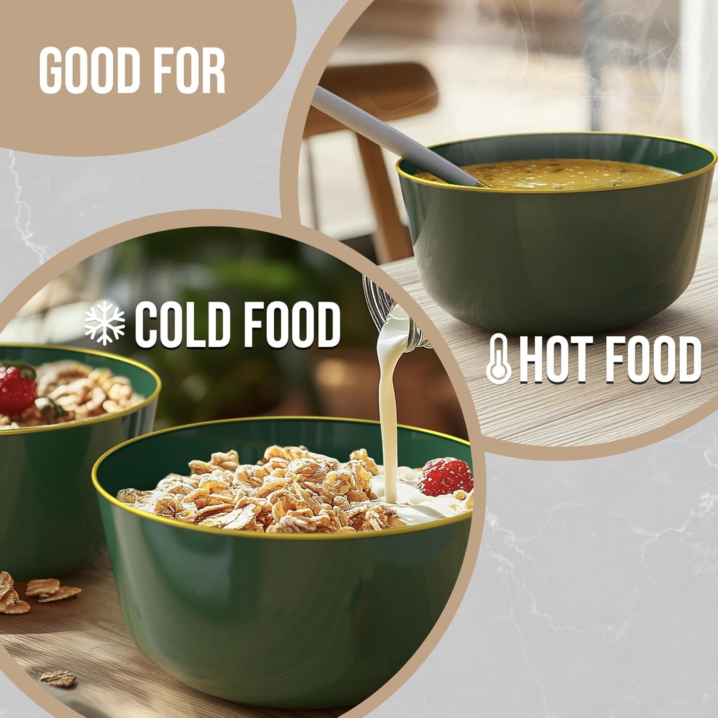 Trendables Plastic Bowls Disposable Bowls 24 Oz Bowl Set Of 10 Green Gold Rimmed Fancy Plastic Serving Bowls Perfect Plastic Ice Cream Bowls Plastic Salad Bowls Plastic Candy Bowl