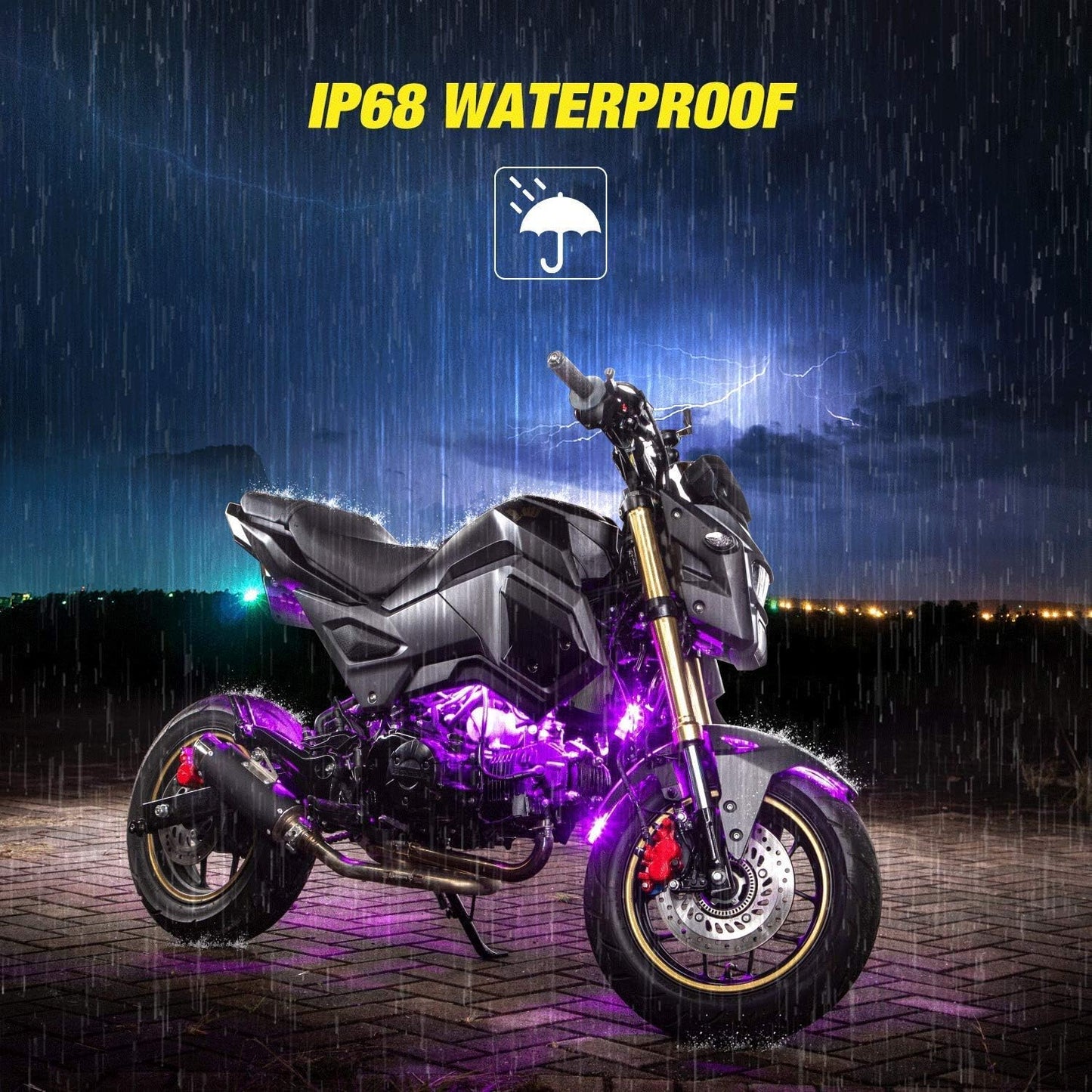 Nilight - TL-35 12PCS Motorcycle RGB Led Light Kit Waterproof Multi-Color Atmosphere Lights Lamp with Dual RF Wireless Remote Controllers for Harley Davidson Honda Kawasaki Suzuki, 2 Years Warranty