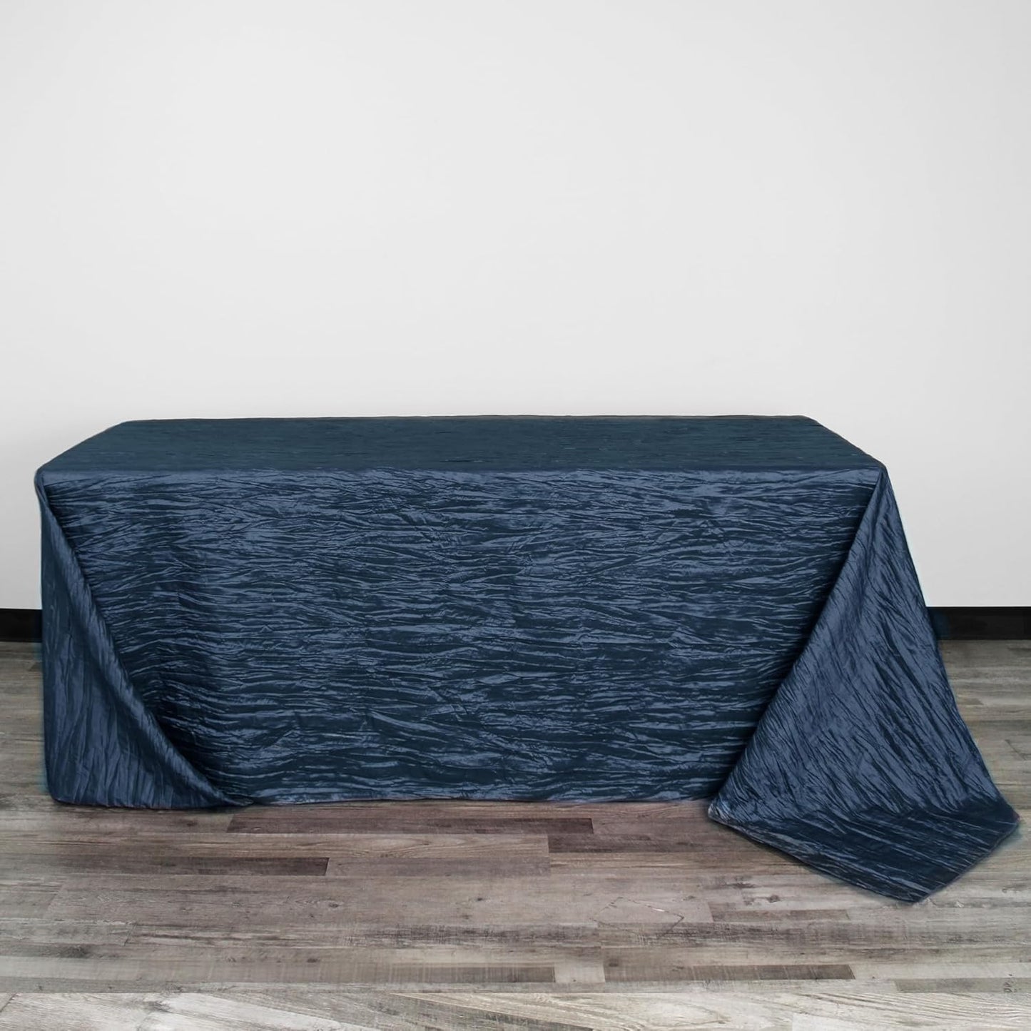 YOUR CHAIR COVERS - 90 x 156 inch Rectangular Crinkle Taffeta Tablecloth - Navy Blue, Rectangle Table Linens for 8 ft Rectangular Tables, Wedding Crushed Table Cloth