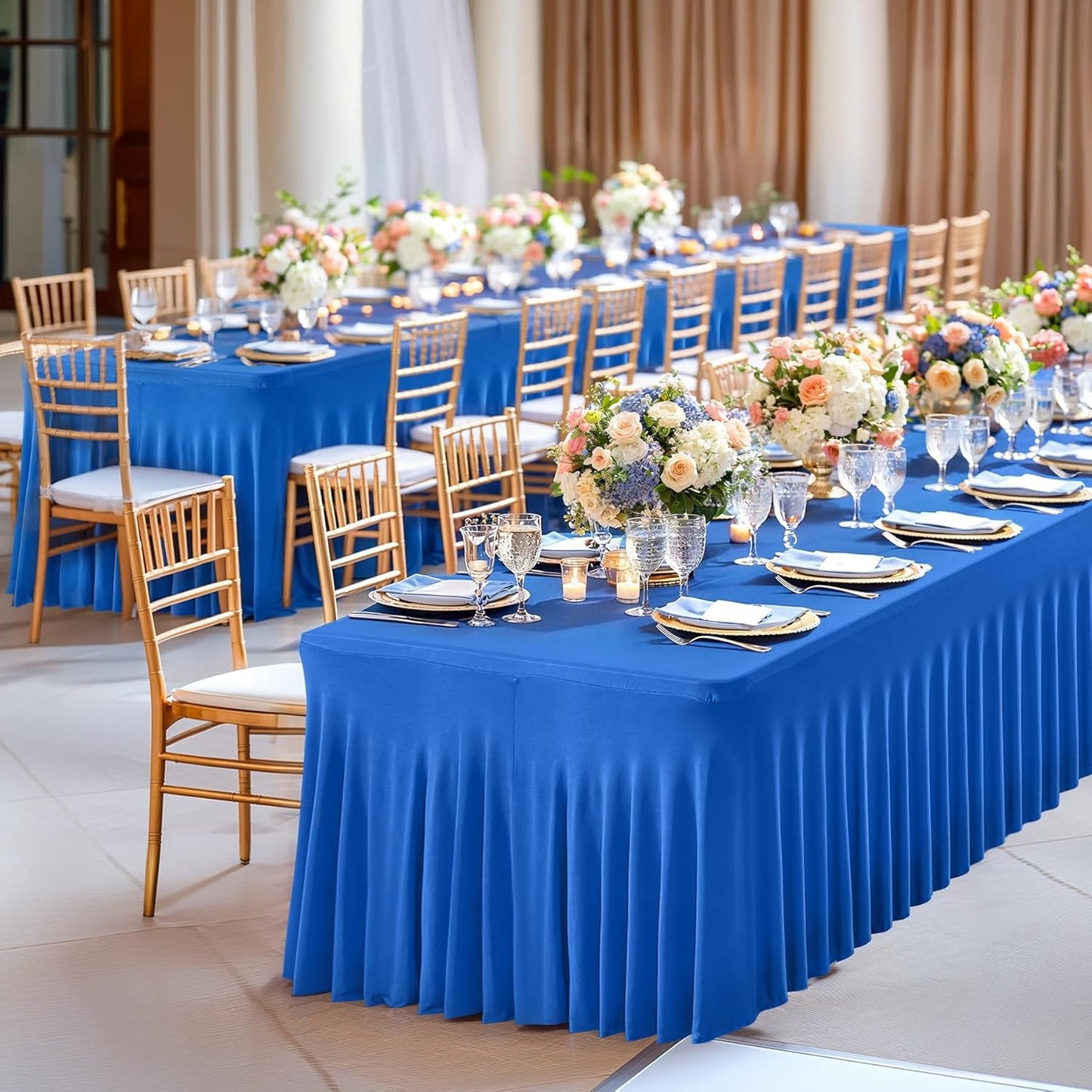 PARTISKY Royal Blue Spandex Tablecloth for 6ft Rectangle Tables, Stretchable Table Cover Skirt for Folding Tables Weddings Parties Banquets Events Trade Shows and Dessert Table