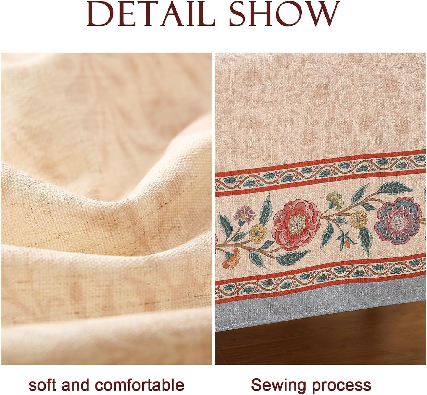 Beige Linen Rectangle Tablecloth,Vintage Indian Style Soft and Colorfast Floral Tablecloths,Decor Table Cover for Kitchen,Dining,Thanksgiving,Christmas,Home,55"*79"-Flowershadow E