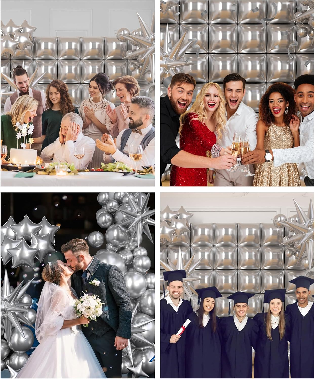 87pcs Silver Balloon Garland Arch Kit - 50pcs Square Foil Balloons Wall Backdrop for Birthday Party Anniversary Disco Graduation Prom Party Decorations