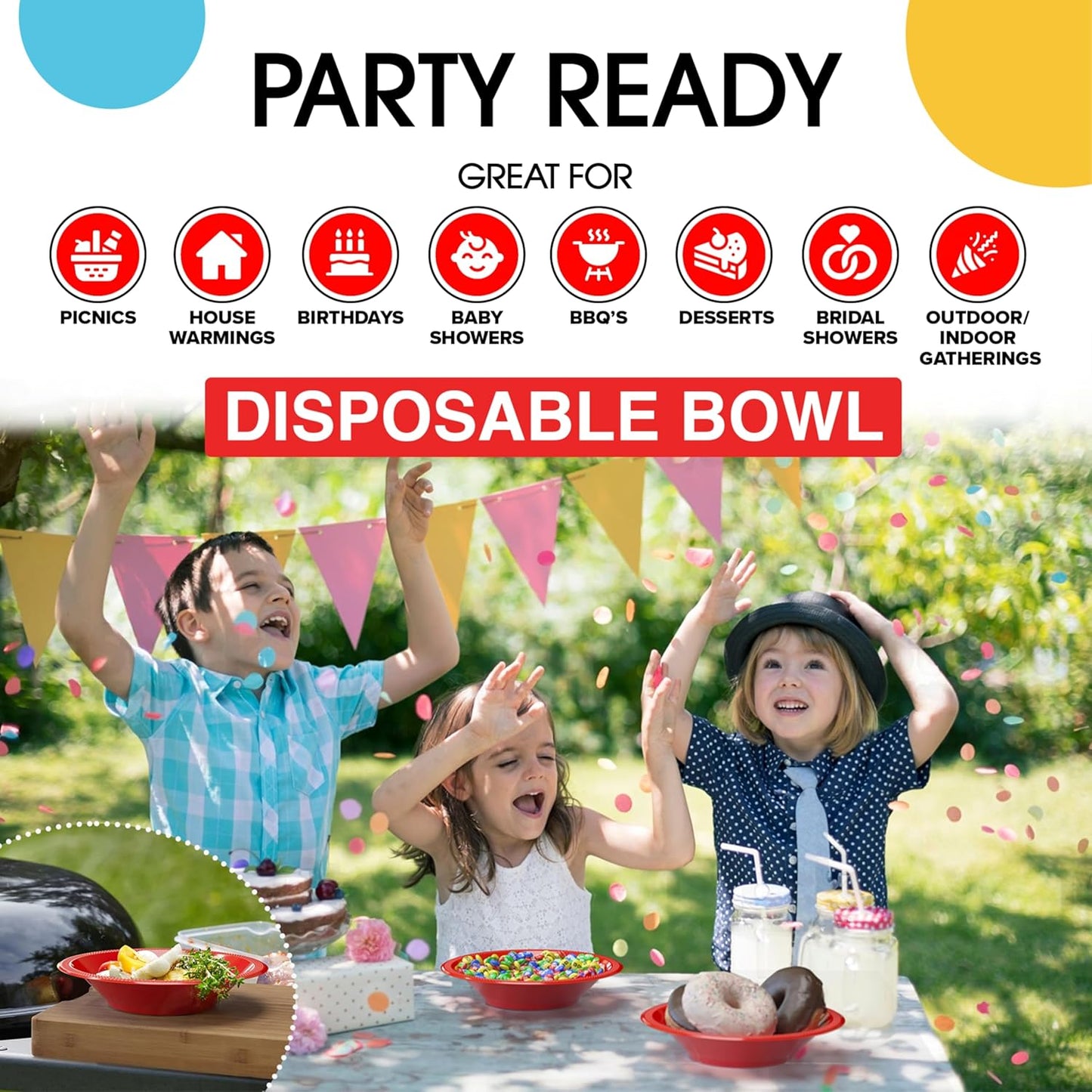 Exquisite Party Solids 12 Oz Red Plastic Bowls Disposable Bowls for Hot Food Soup 100 Pcs - For Soup, Salad, Cereal, Desserts & Party Supplies